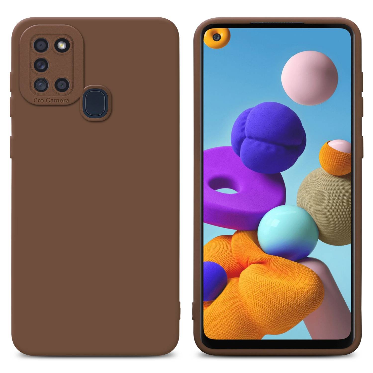 Cadorabo Hülle für Samsung Galaxy A21s Schutz Hülle in Braun TPU Silikon Etui Case Handyhülle