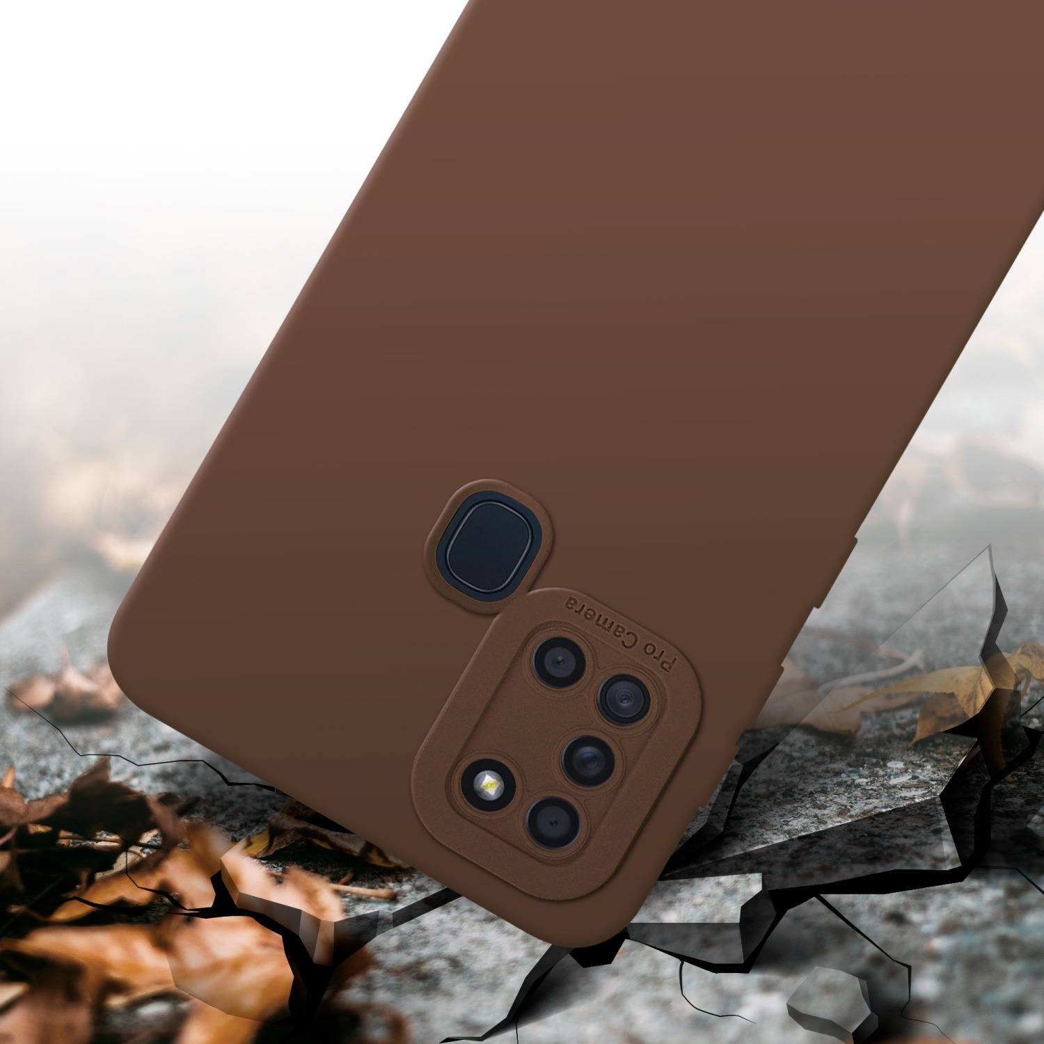 Cadorabo Hülle für Samsung Galaxy A21s Schutz Hülle in Braun TPU Silikon Etui Case Handyhülle