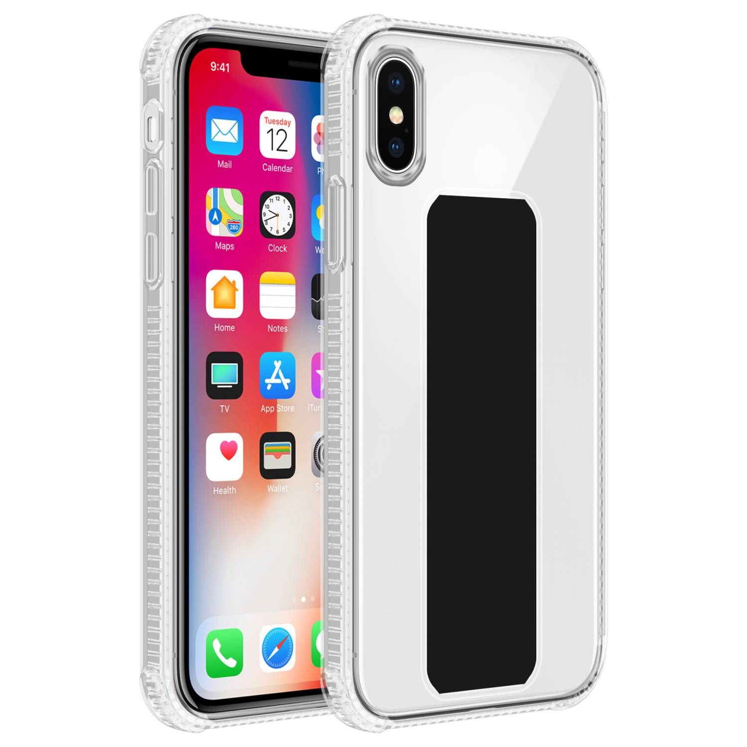 Cadorabo Schutzhülle für Apple iPhone X / XS Hülle in Schwarz Etui TPU Silikon Case Cover Standfunktion