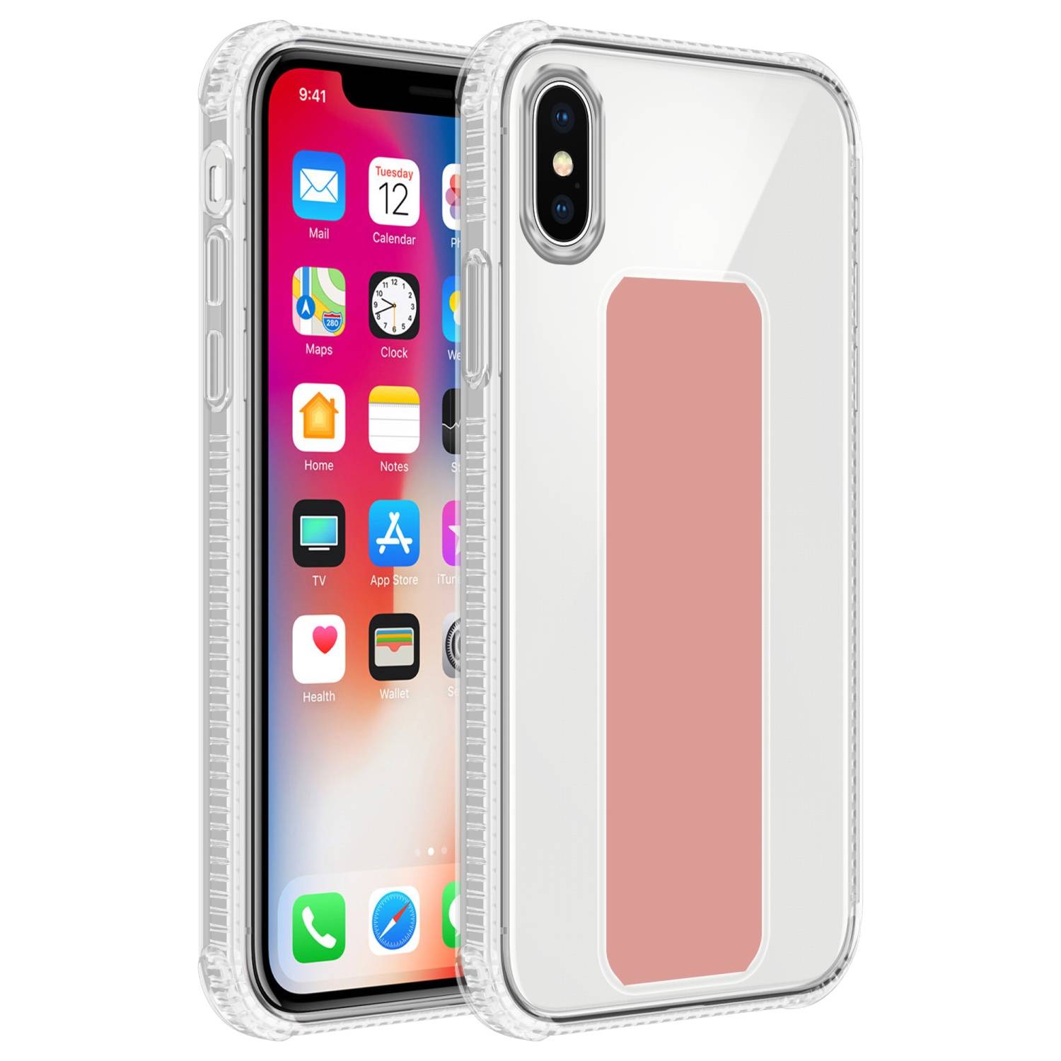 Cadorabo Schutzhülle für Apple iPhone X / XS Hülle in Rosa Etui TPU Silikon Case Cover Standfunktion