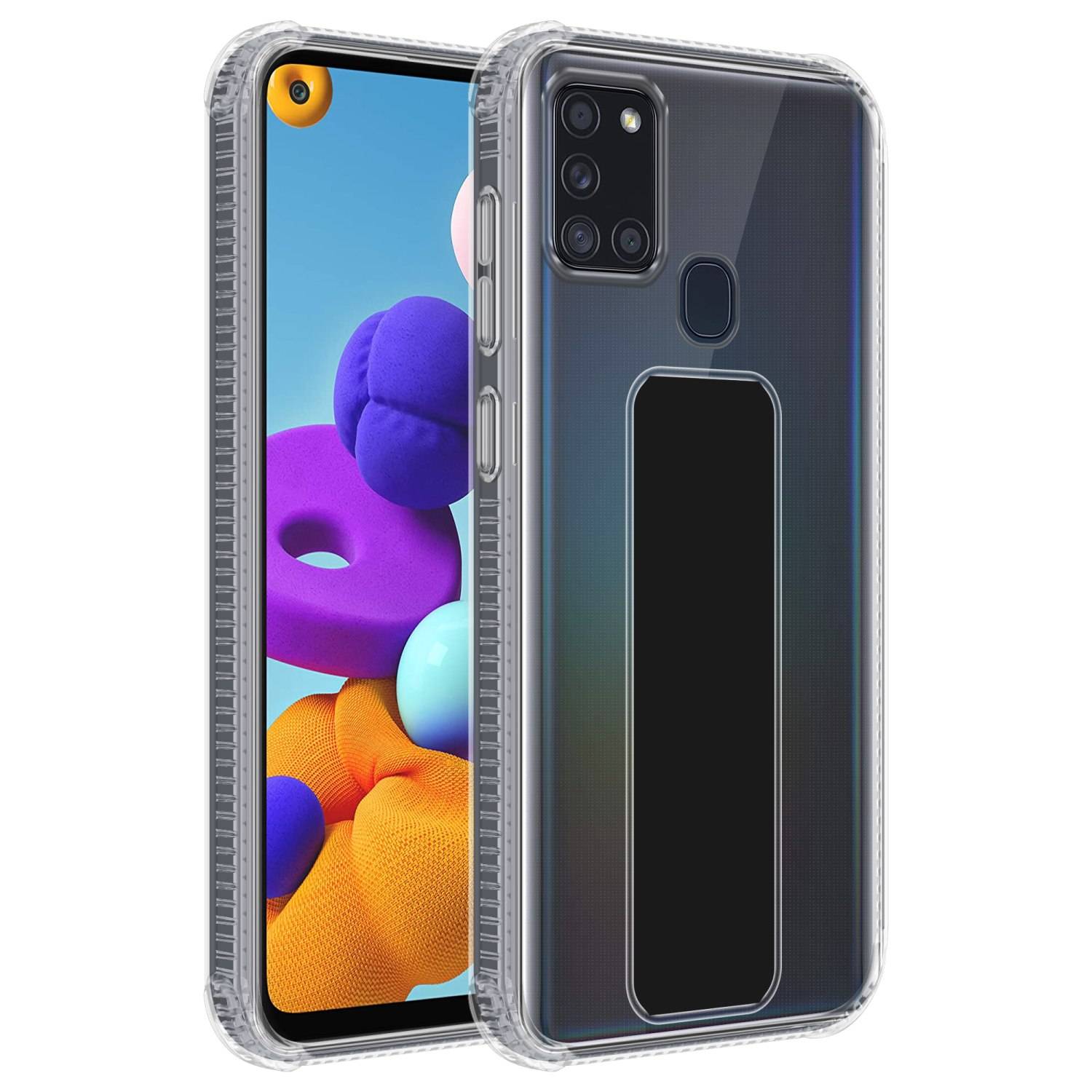 Cadorabo Schutzhülle für Samsung Galaxy A21s Hülle in Schwarz Etui TPU Silikon Case Cover Standfunktion