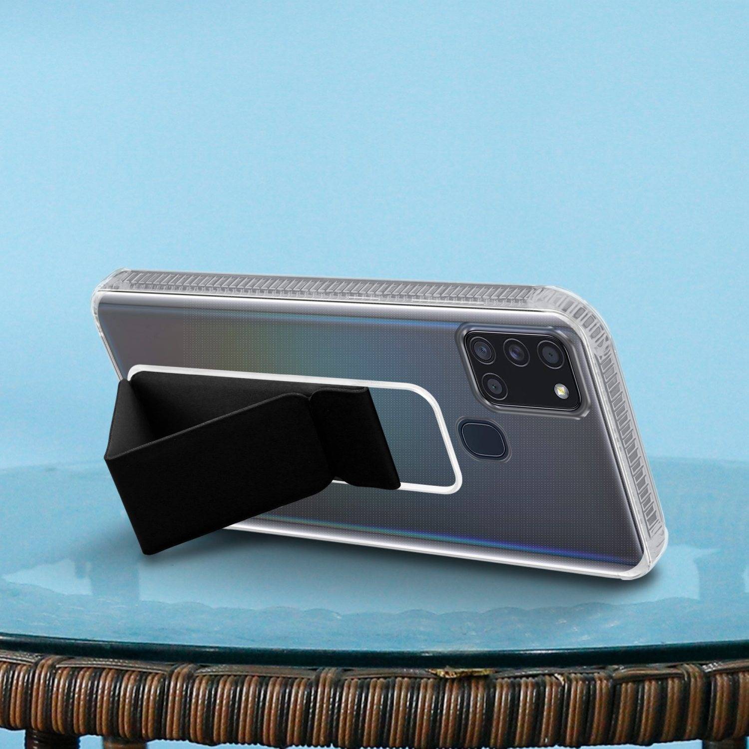 Cadorabo Schutzhülle für Samsung Galaxy A21s Hülle in Schwarz Etui TPU Silikon Case Cover Standfunktion