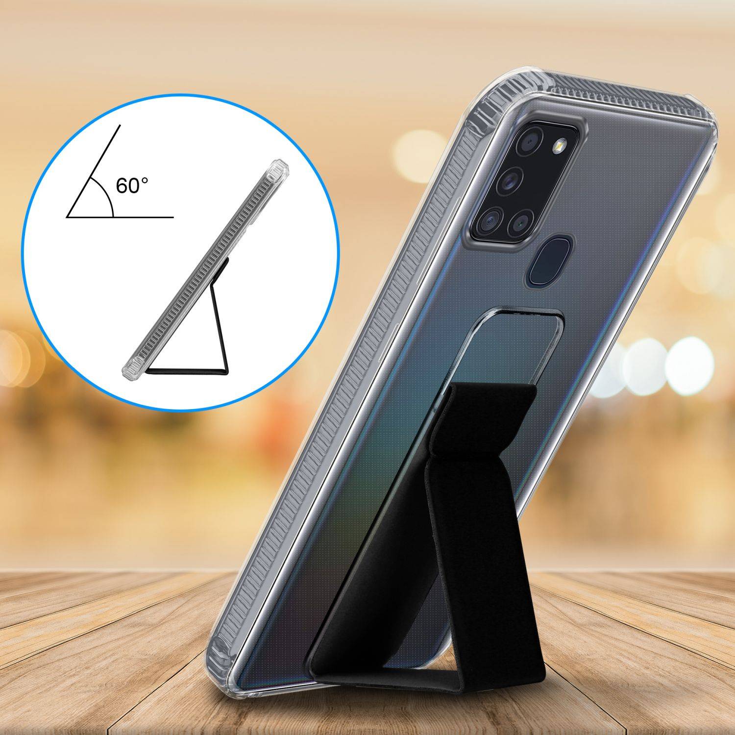 Cadorabo Schutzhülle für Samsung Galaxy A21s Hülle in Schwarz Etui TPU Silikon Case Cover Standfunktion