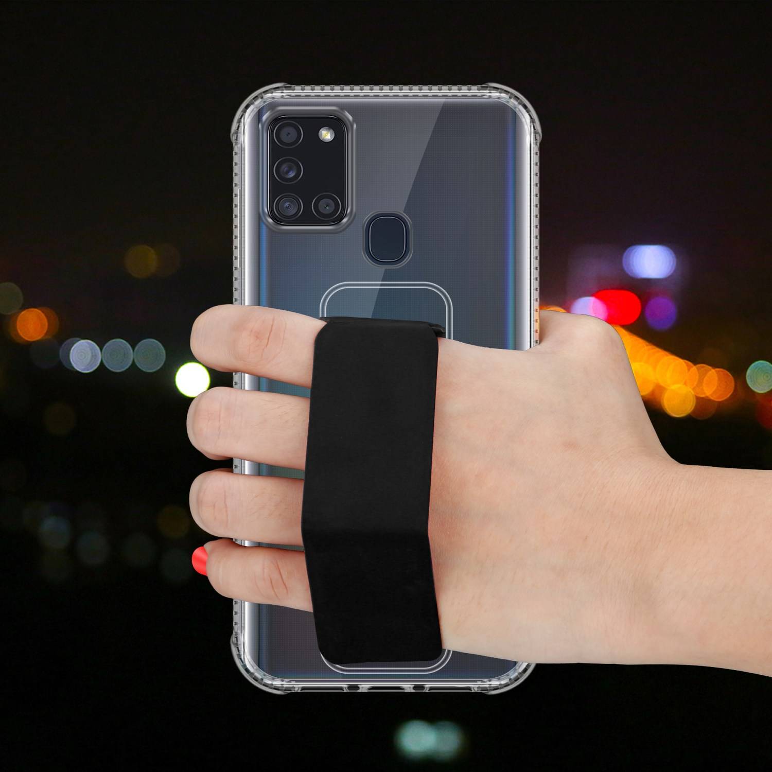 Cadorabo Schutzhülle für Samsung Galaxy A21s Hülle in Schwarz Etui TPU Silikon Case Cover Standfunktion