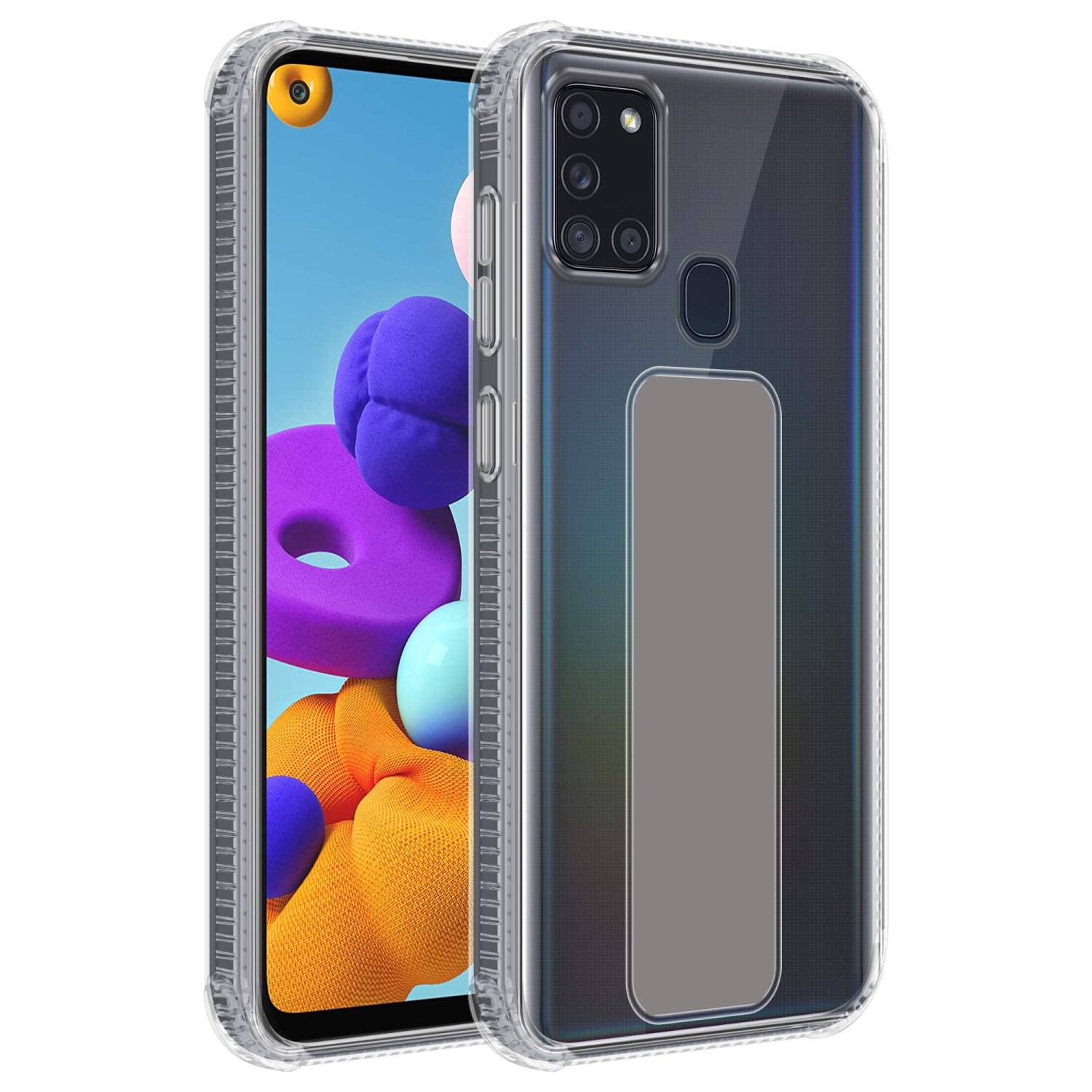Cadorabo Schutzhülle für Samsung Galaxy A21s Hülle in Grau Etui TPU Silikon Case Cover Standfunktion
