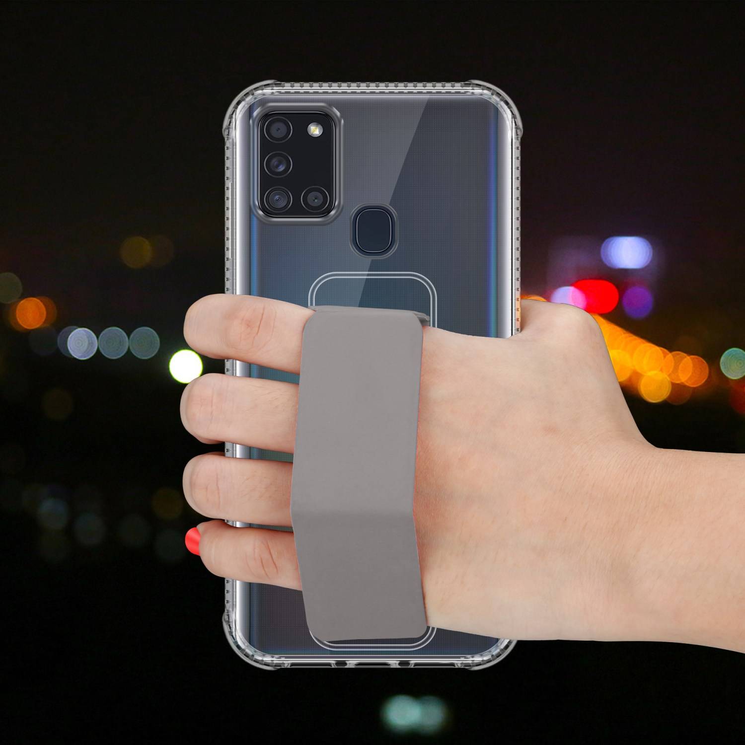 Cadorabo Schutzhülle für Samsung Galaxy A21s Hülle in Grau Etui TPU Silikon Case Cover Standfunktion
