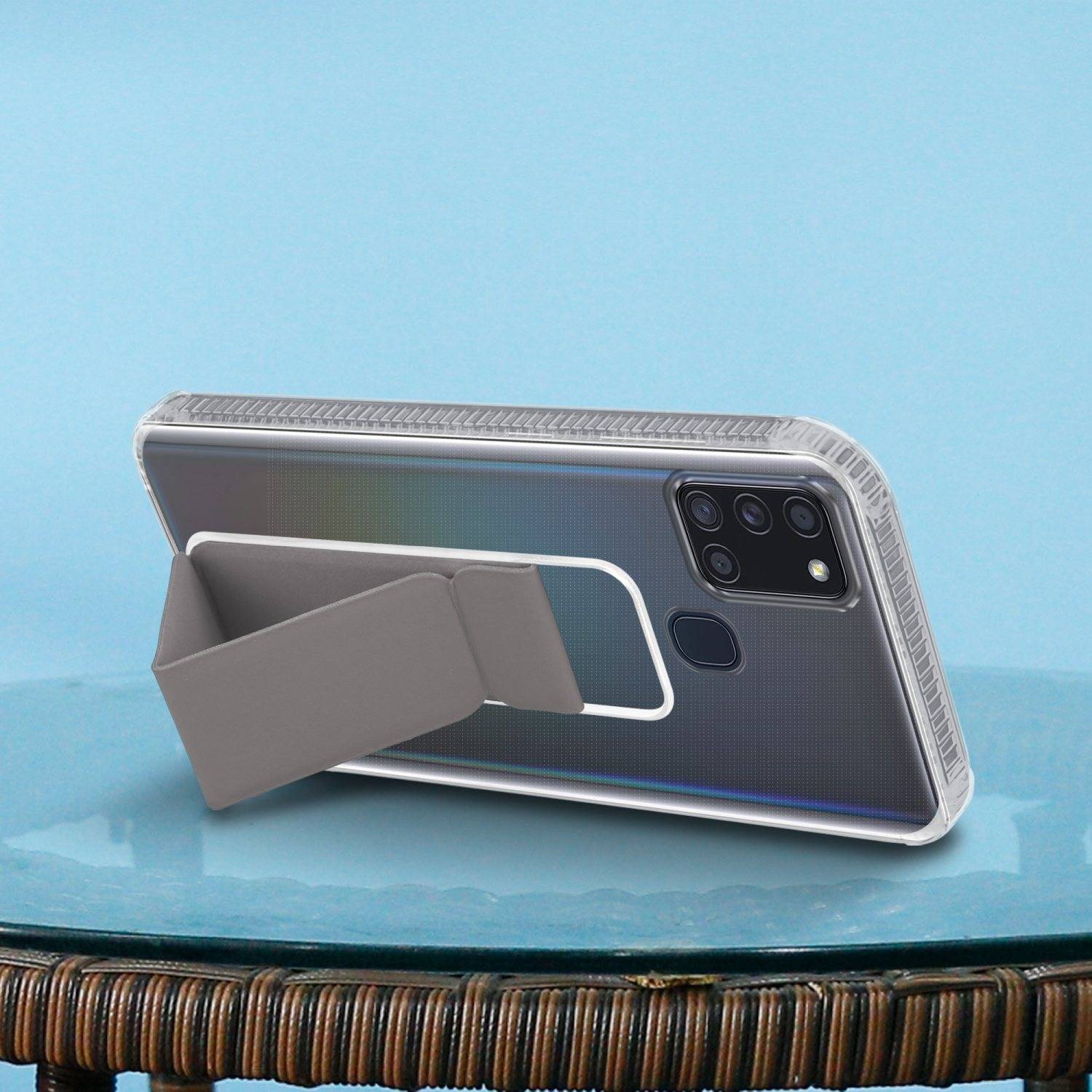 Cadorabo Schutzhülle für Samsung Galaxy A21s Hülle in Grau Etui TPU Silikon Case Cover Standfunktion