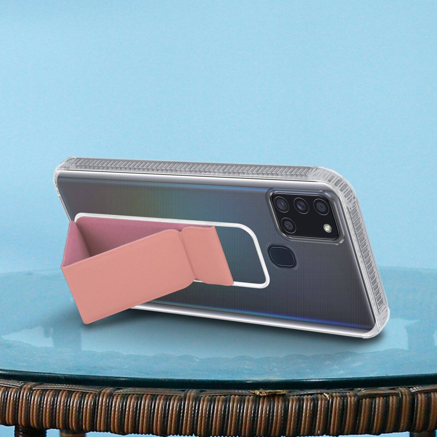 Cadorabo Schutzhülle für Samsung Galaxy A21s Hülle in Rosa Etui TPU Silikon Case Cover Standfunktion