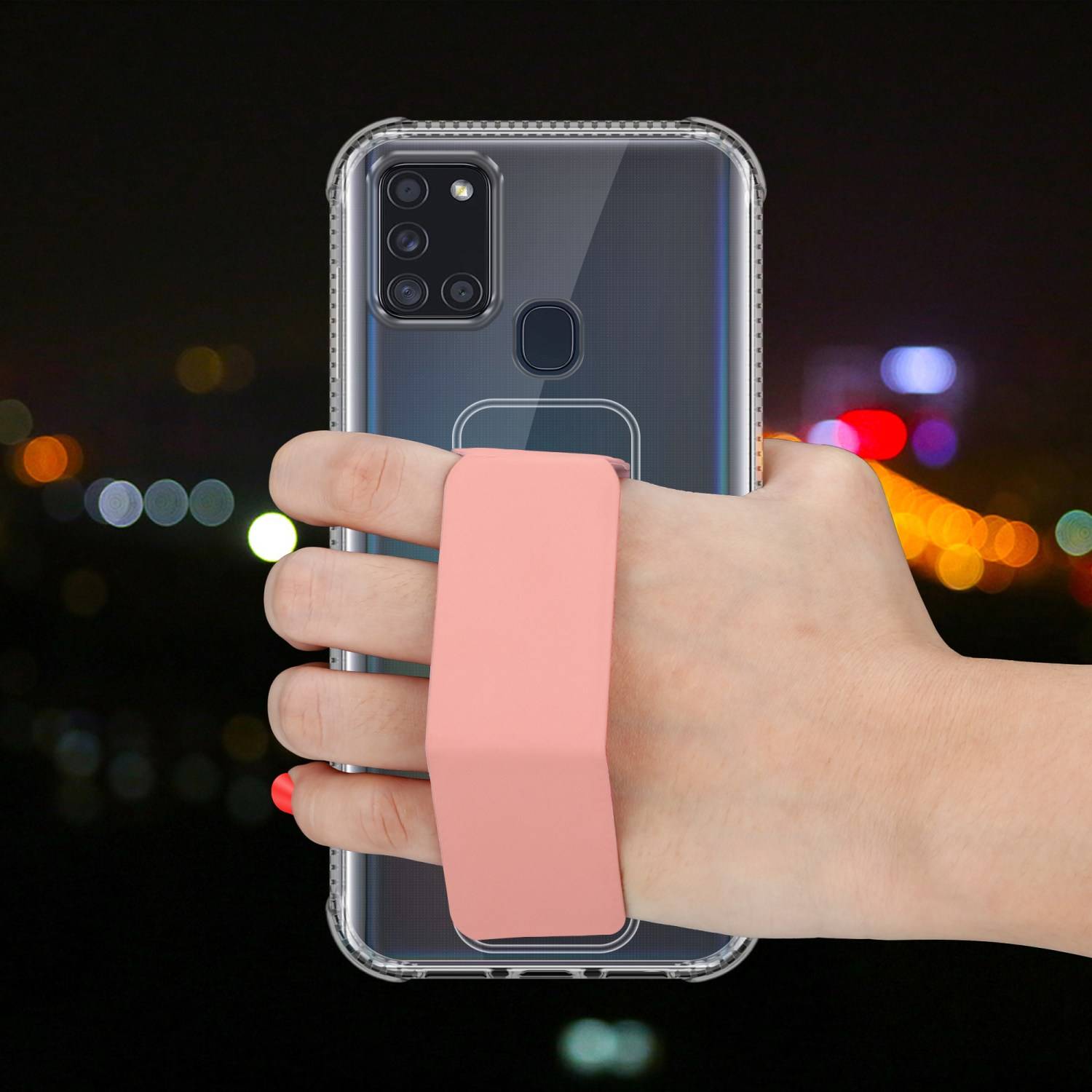 Cadorabo Schutzhülle für Samsung Galaxy A21s Hülle in Rosa Etui TPU Silikon Case Cover Standfunktion
