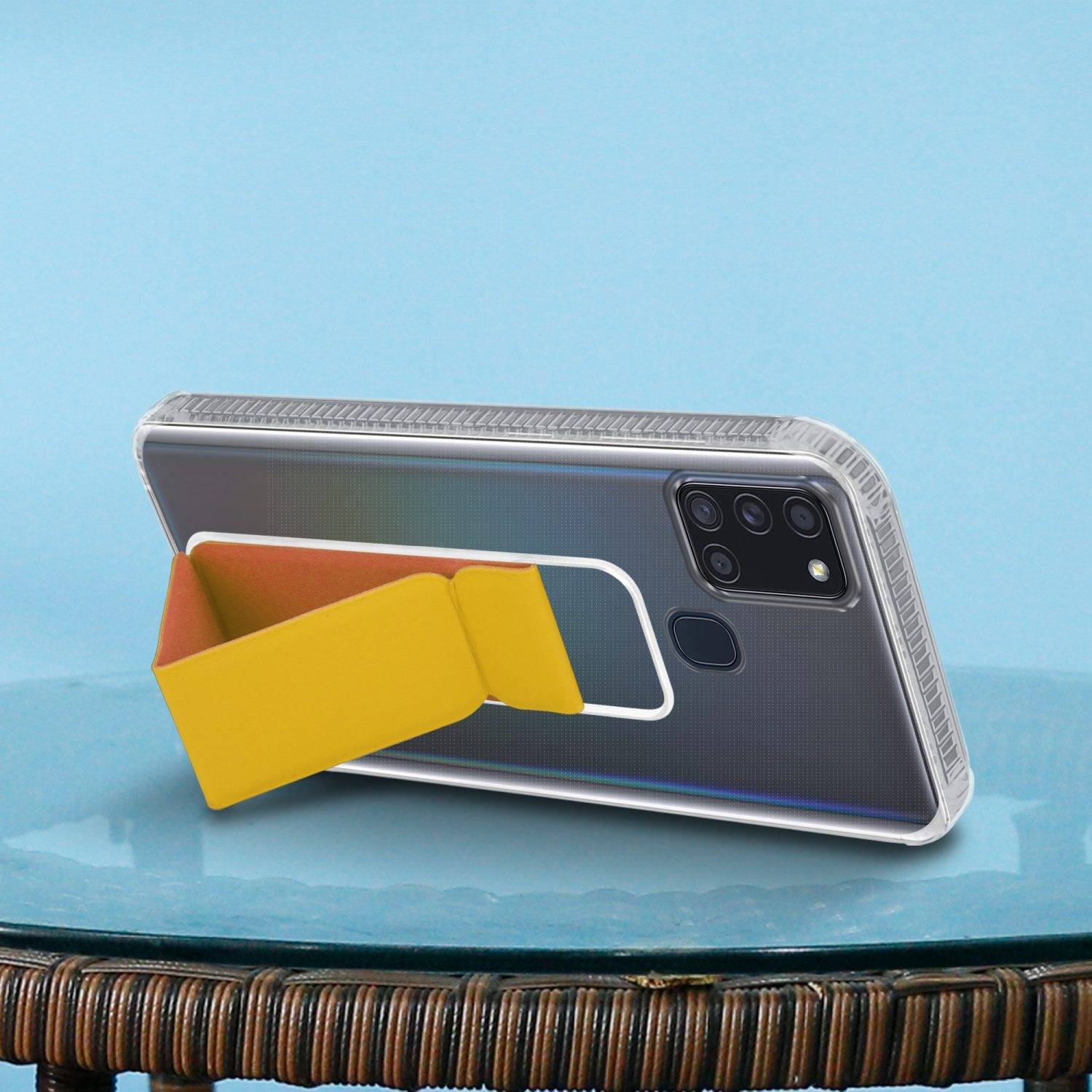 Cadorabo Schutzhülle für Samsung Galaxy A21s Hülle in Gelb Etui TPU Silikon Case Cover Standfunktion