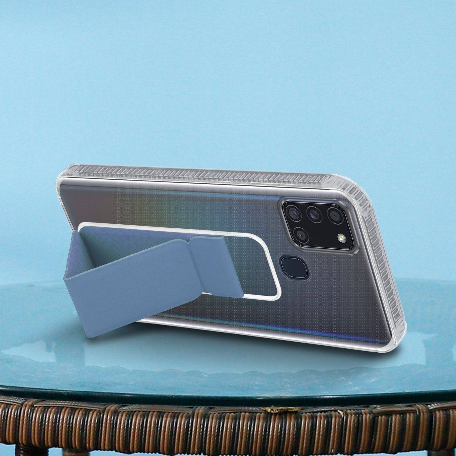 Cadorabo Schutzhülle für Samsung Galaxy A21s Hülle in Blau Etui TPU Silikon Case Cover Standfunktion