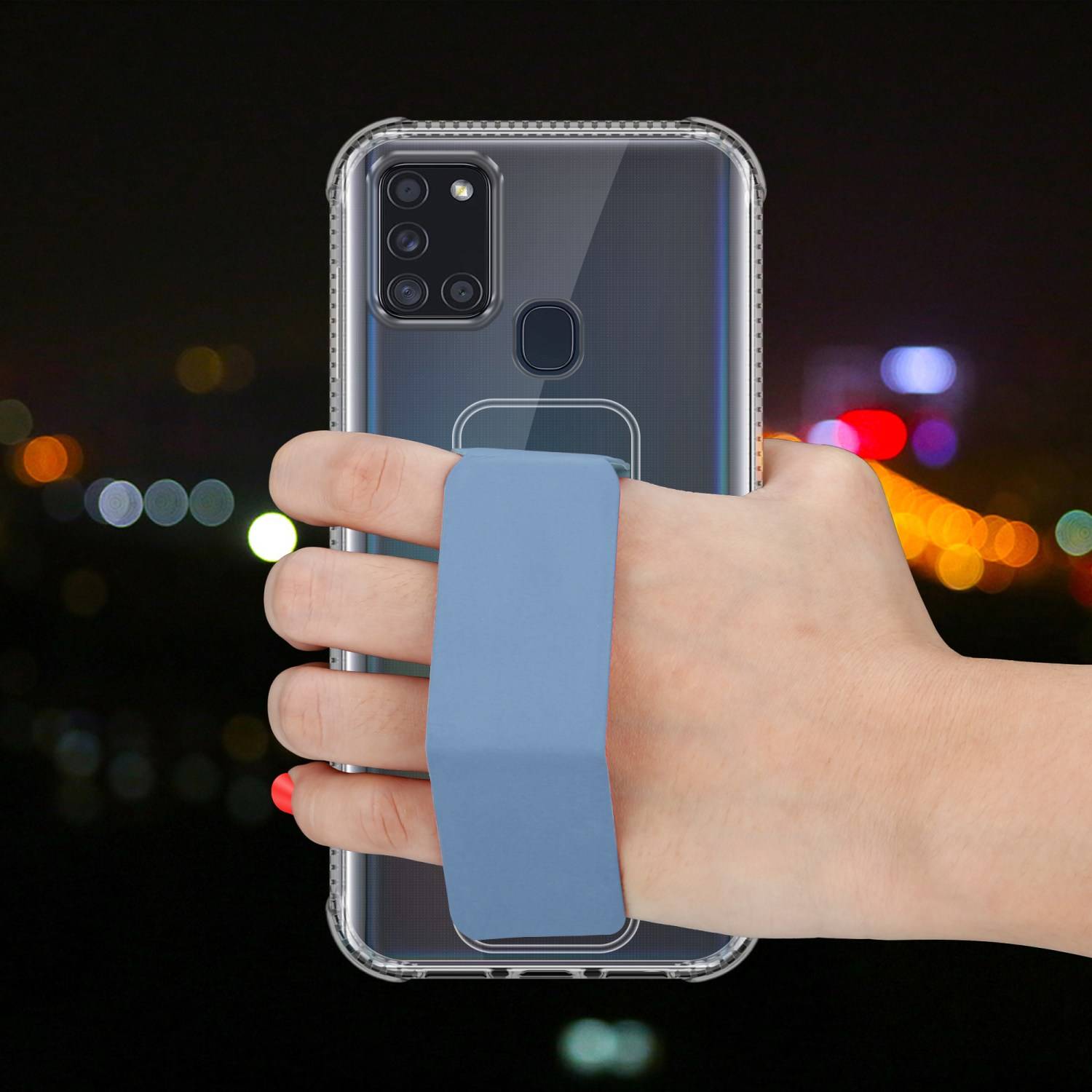 Cadorabo Schutzhülle für Samsung Galaxy A21s Hülle in Blau Etui TPU Silikon Case Cover Standfunktion