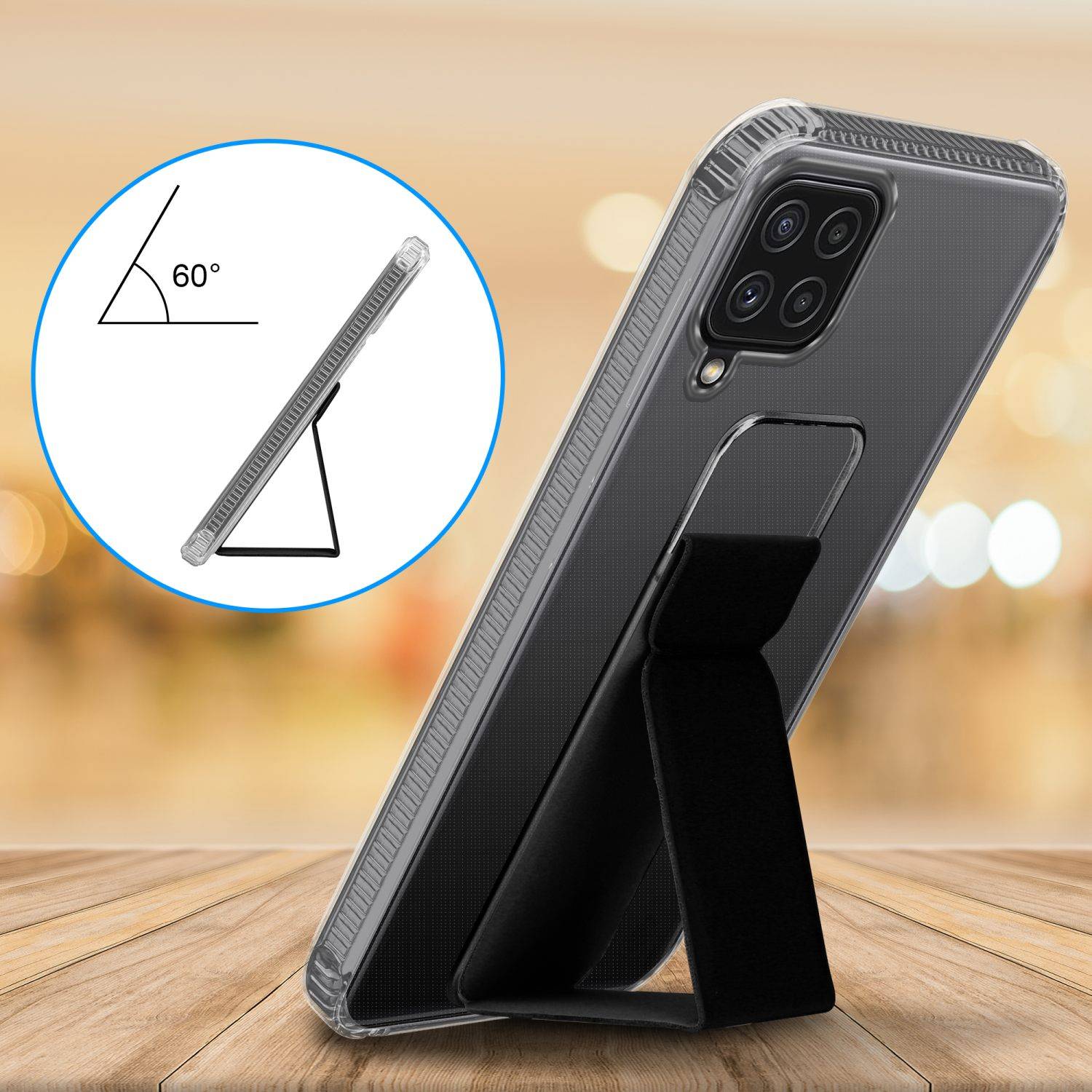 Cadorabo Schutzhülle für Samsung Galaxy A22 4G / M22 / M32 4G Hülle in Schwarz Etui TPU Silikon Case Cover Standfunktion