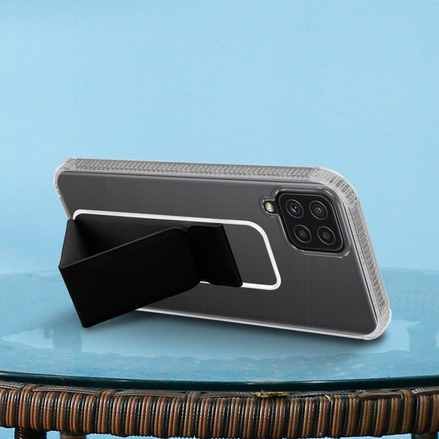 Cadorabo Schutzhülle für Samsung Galaxy A22 4G / M22 / M32 4G Hülle in Schwarz Etui TPU Silikon Case Cover Standfunktion