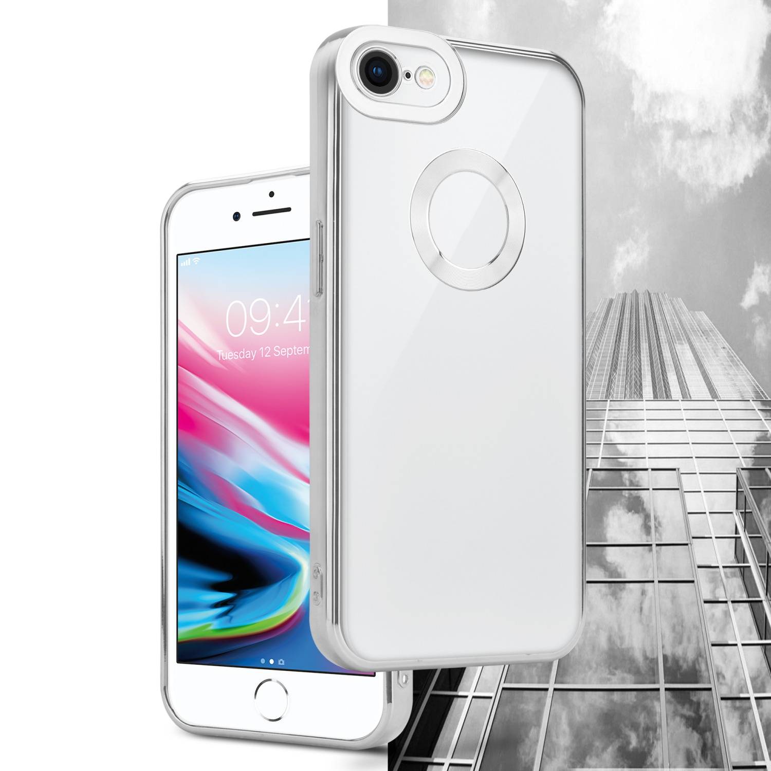 Cadorabo Schutzhülle für Apple iPhone 7 / 7S / 8 / SE 2020 Hülle in Transparent Handy Case Cover TPU Etui Chrome