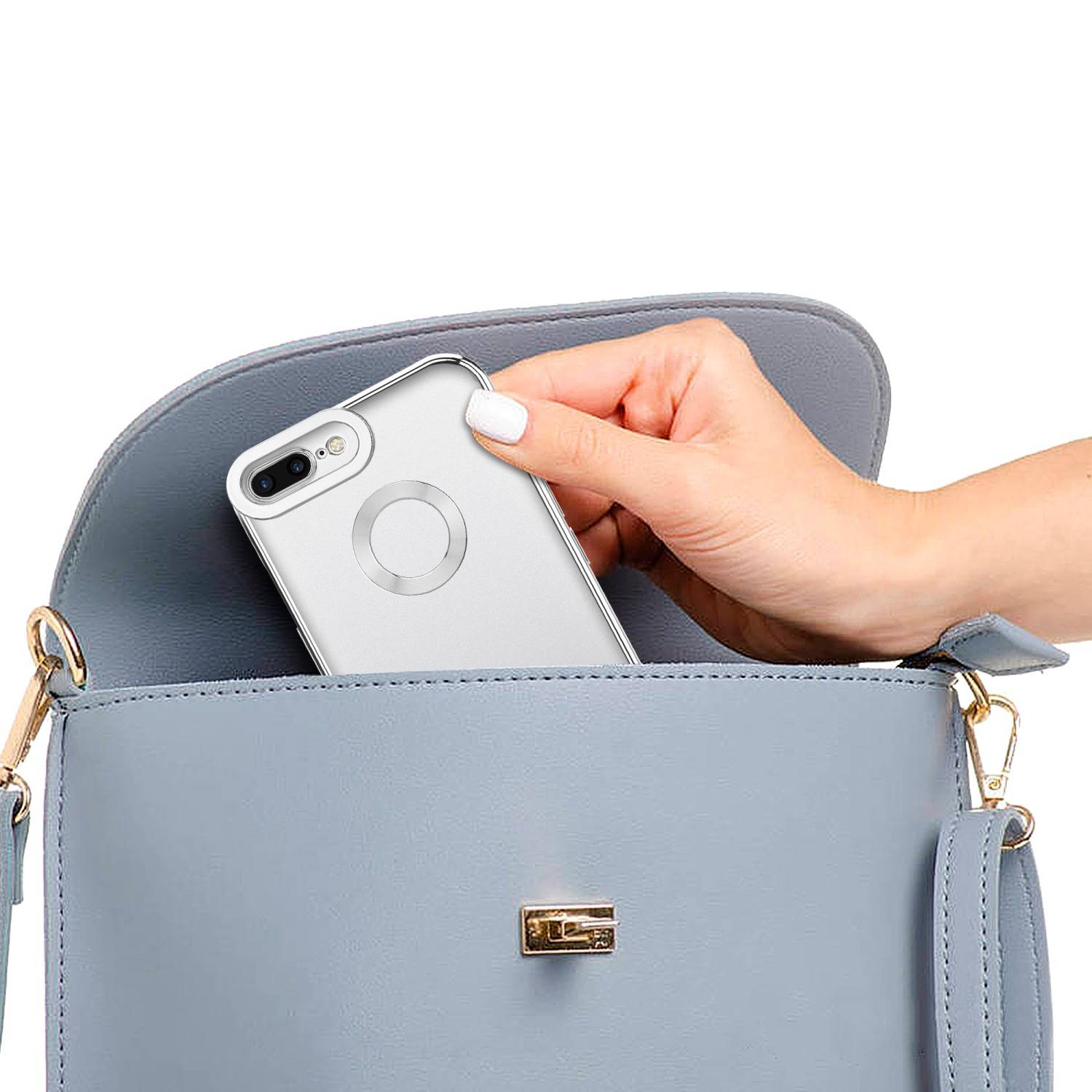 Cadorabo Schutzhülle für Apple iPhone 7 PLUS / 7S PLUS / 8 PLUS Hülle in Transparent Handy Case Cover TPU Etui Chrome