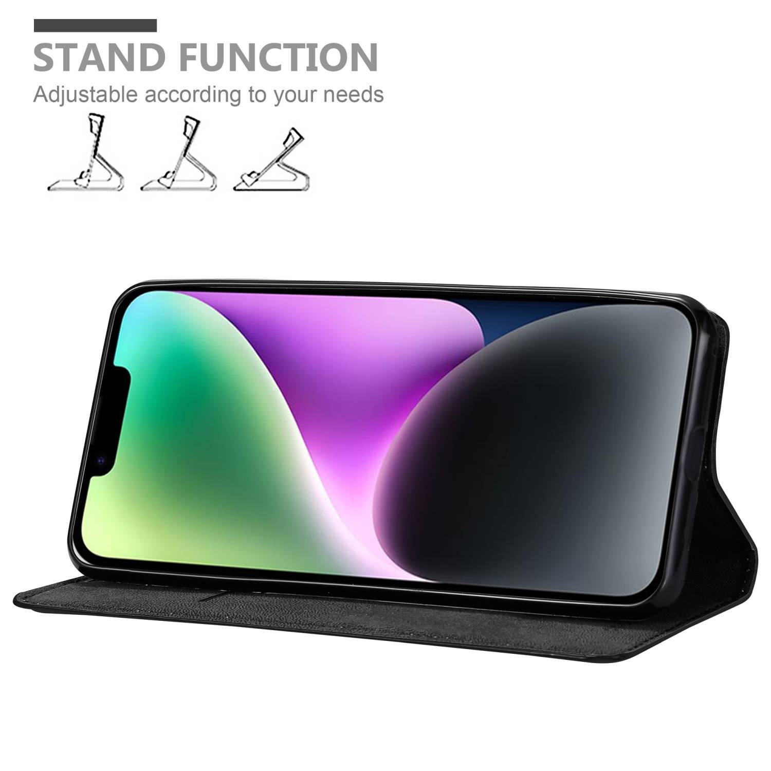 Cadorabo Hülle für Apple iPhone 14 PLUS Schutz Hülle in Schwarz Handyhülle Etui Case Cover Magnetverschluss