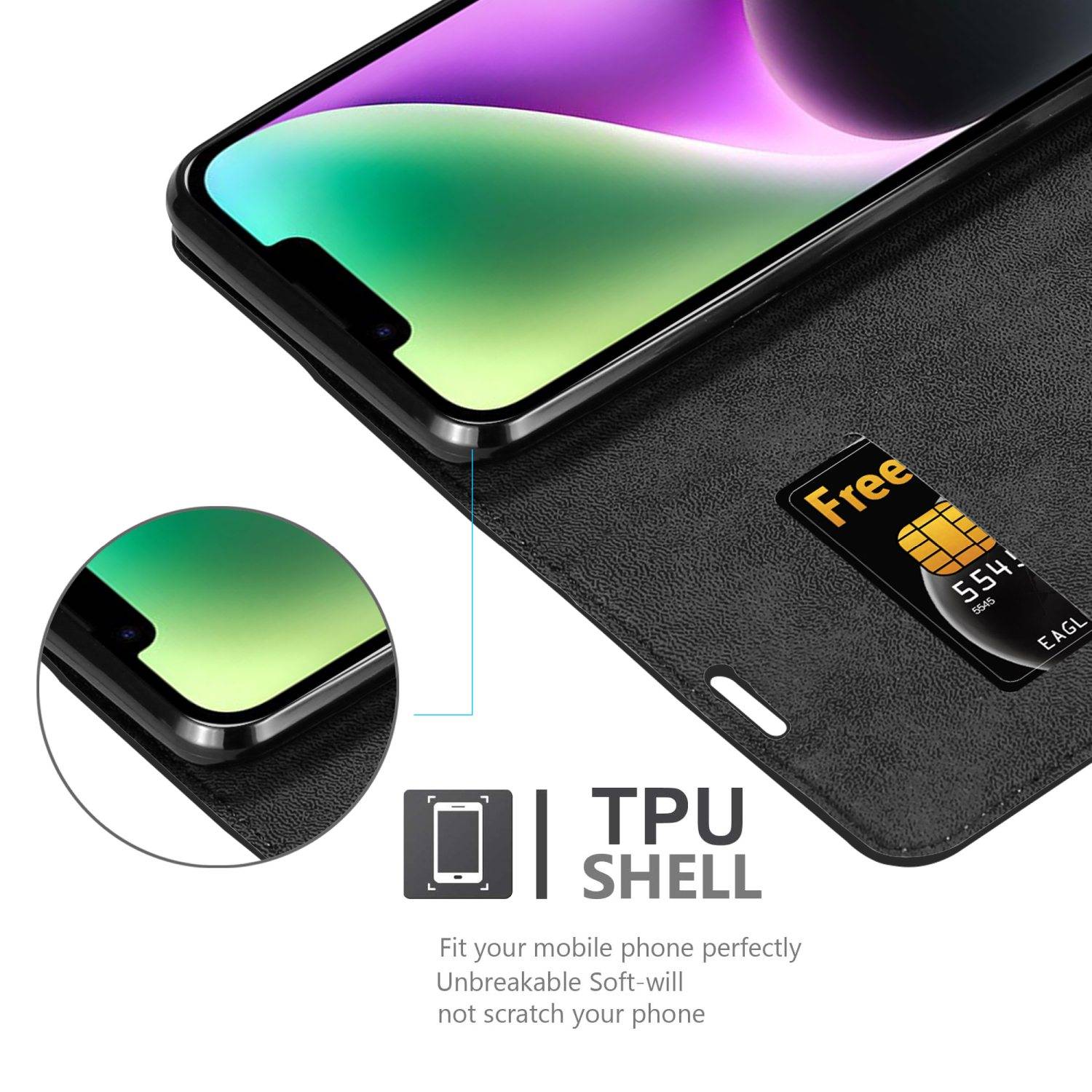 Cadorabo Hülle für Apple iPhone 14 PLUS Schutz Hülle in Schwarz Handyhülle Etui Case Cover Magnetverschluss