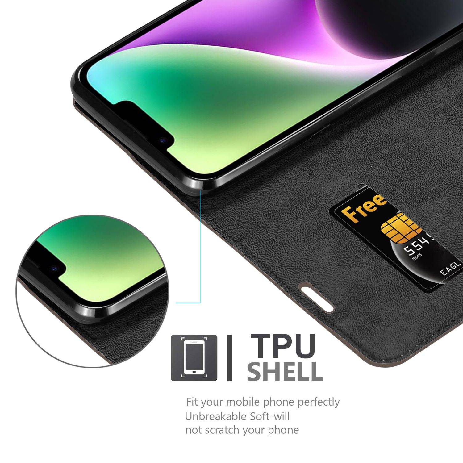 Cadorabo Hülle für Apple iPhone 14 PLUS Schutz Hülle in Braun Handyhülle Etui Case Cover Magnetverschluss