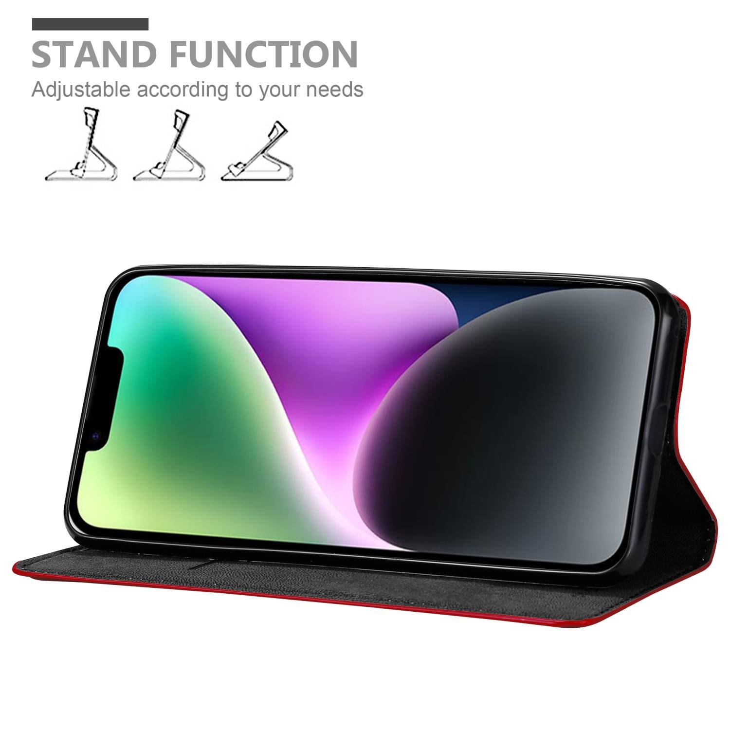 Cadorabo Hülle für Apple iPhone 14 PLUS Schutz Hülle in Rot Handyhülle Etui Case Cover Magnetverschluss