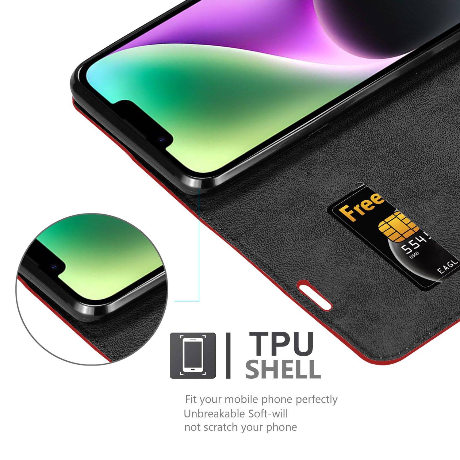 Cadorabo Hülle für Apple iPhone 14 PLUS Schutz Hülle in Rot Handyhülle Etui Case Cover Magnetverschluss