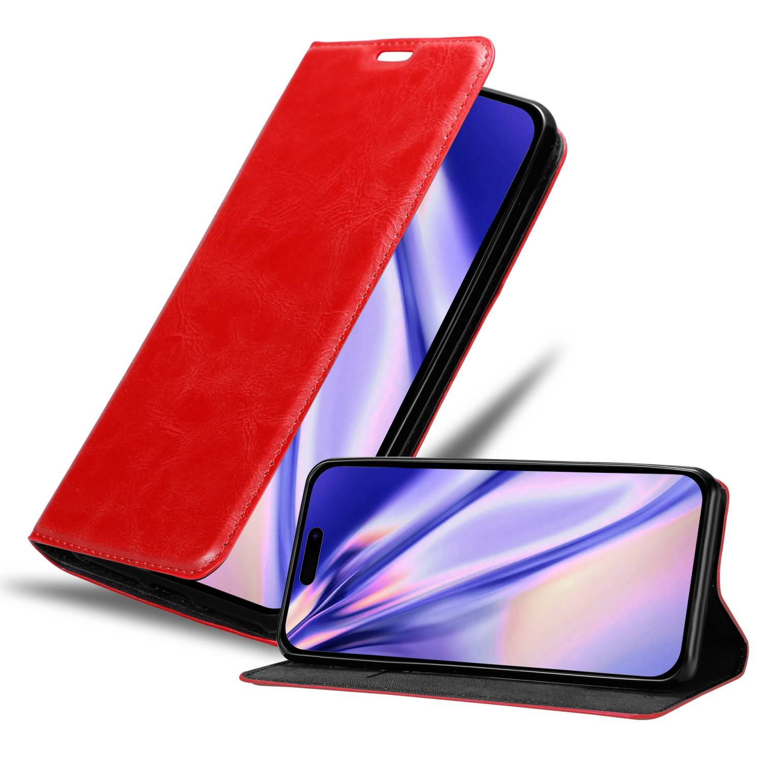 Cadorabo Hülle für Apple iPhone 14 PRO Schutz Hülle in Rot Handyhülle Etui Case Cover Magnetverschluss