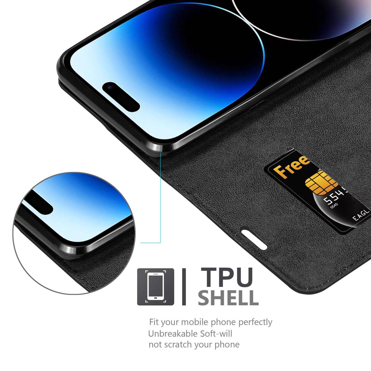 Cadorabo Hülle für Apple iPhone 14 PRO MAX Schutz Hülle in Schwarz Handyhülle Etui Case Cover Magnetverschluss