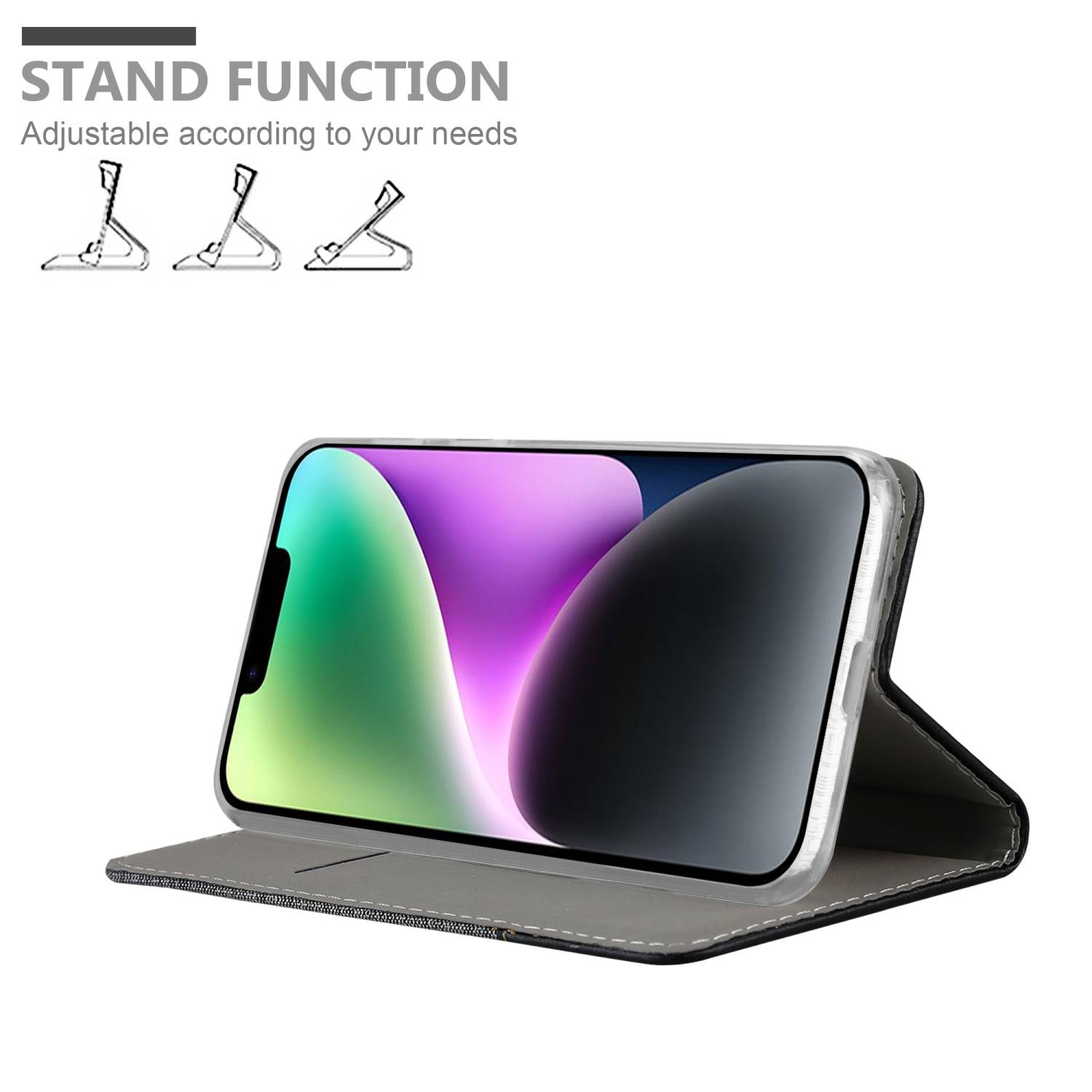 Cadorabo Hülle für Apple iPhone 14 Schutzhülle in Grau Handy Hülle Etui Book Case Cover