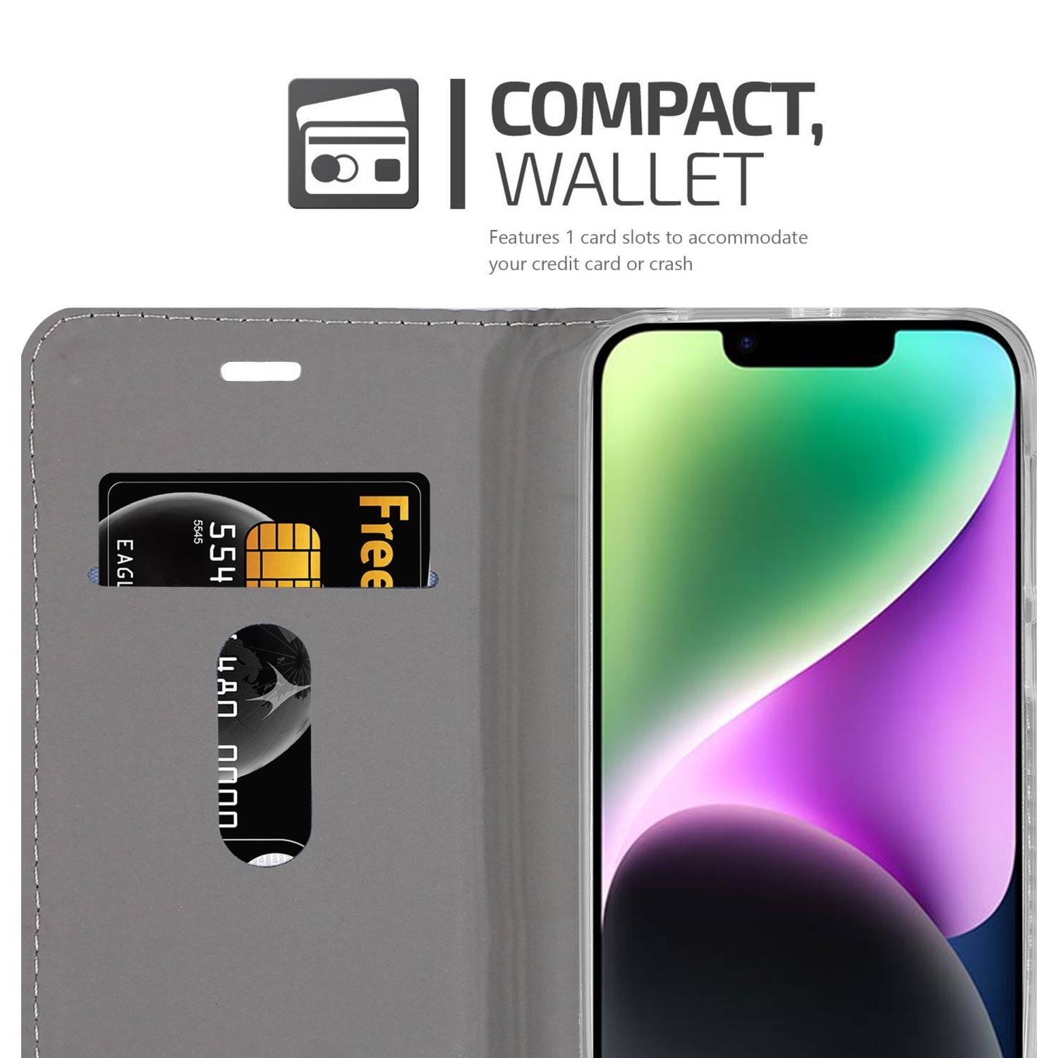 Cadorabo Hülle für Apple iPhone 14 PLUS Schutzhülle in Grau Handy Hülle Etui Book Case Cover