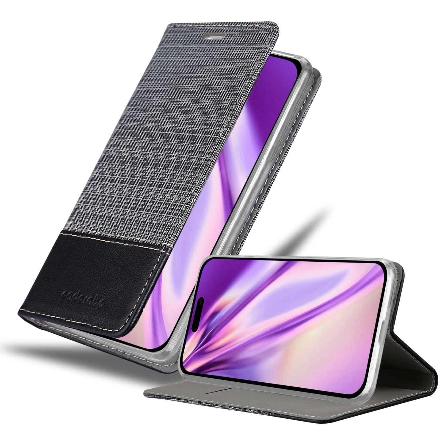 Cadorabo Hülle für Apple iPhone 14 PRO MAX Schutzhülle in Grau Handy Hülle Etui Book Case Cover