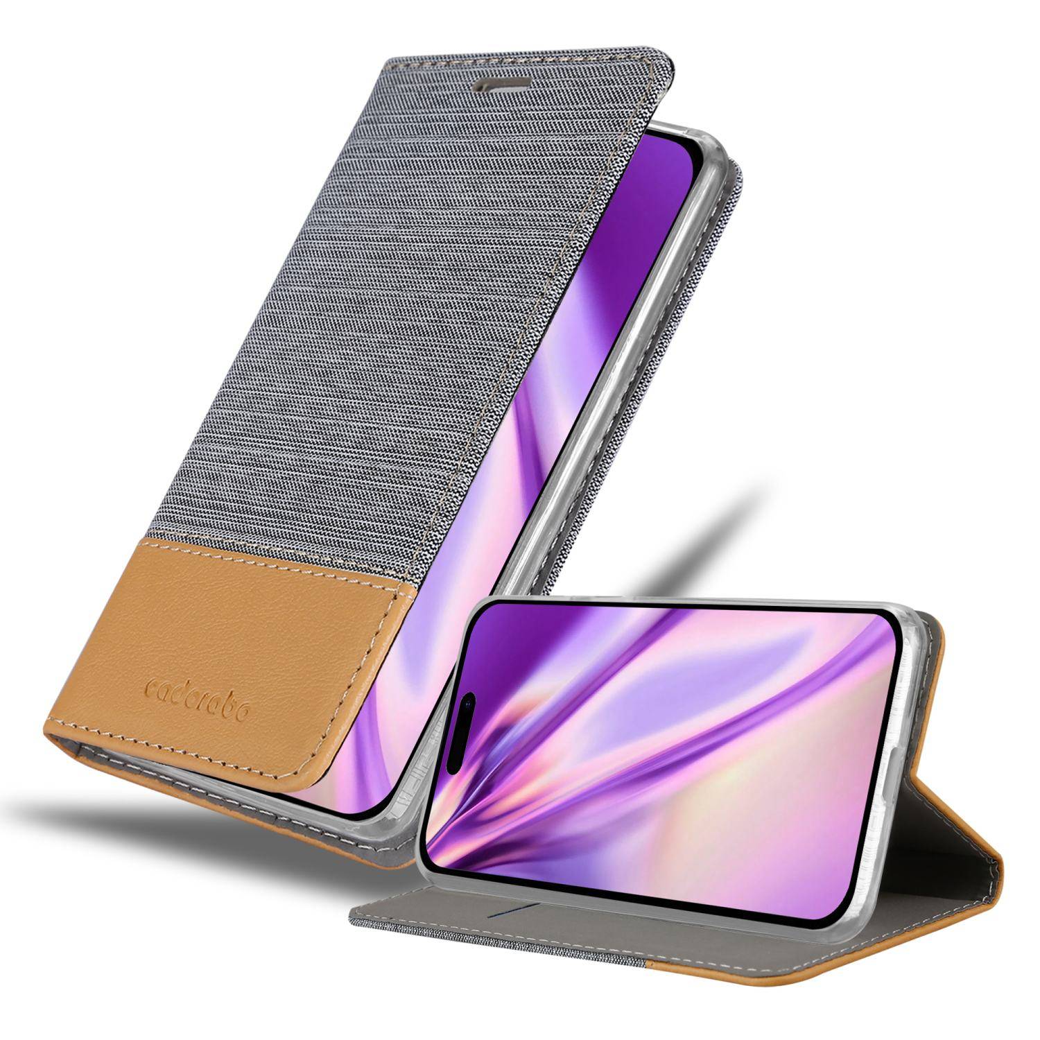 Cadorabo Hülle für Apple iPhone 14 PRO MAX Schutzhülle in Grau Handy Hülle Etui Book Case Cover