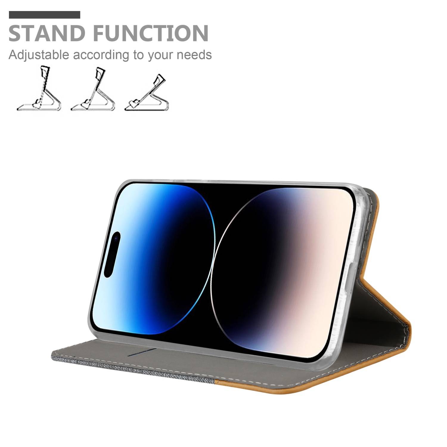 Cadorabo Hülle für Apple iPhone 14 PRO MAX Schutzhülle in Grau Handy Hülle Etui Book Case Cover