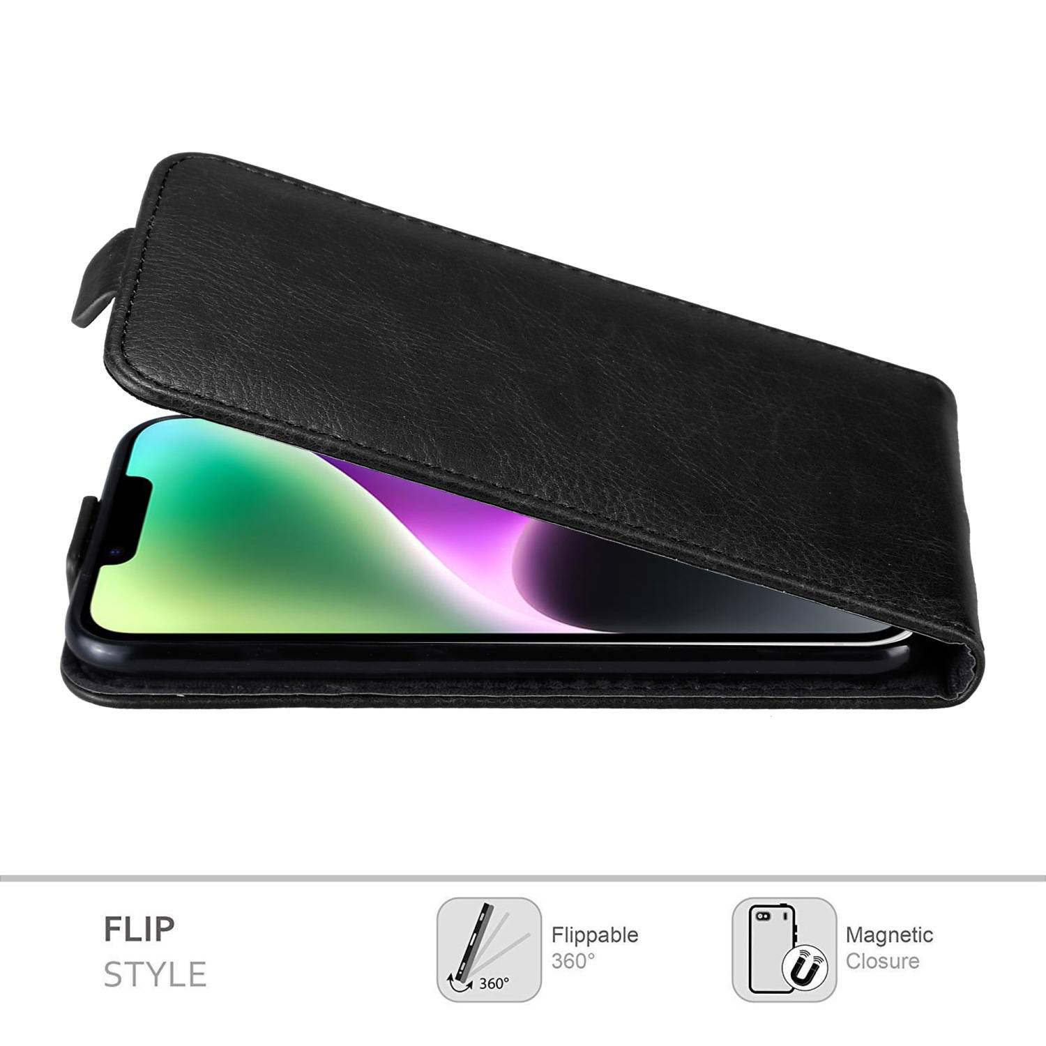 Cadorabo Hülle für Apple iPhone 14 Schutz Hülle in Schwarz Flip Etui Handyhülle Case Cover