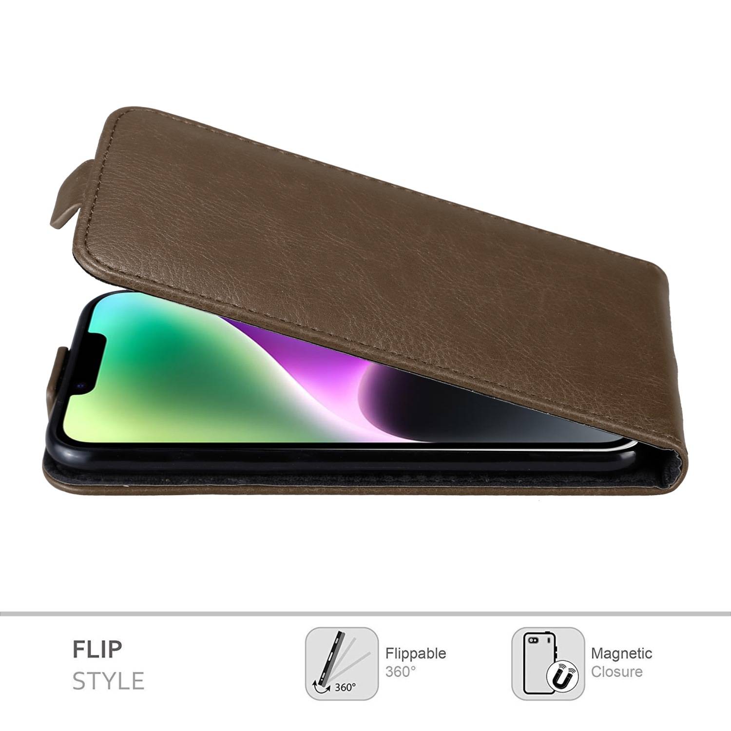 Cadorabo Hülle für Apple iPhone 14 Schutz Hülle in Braun Flip Etui Handyhülle Case Cover