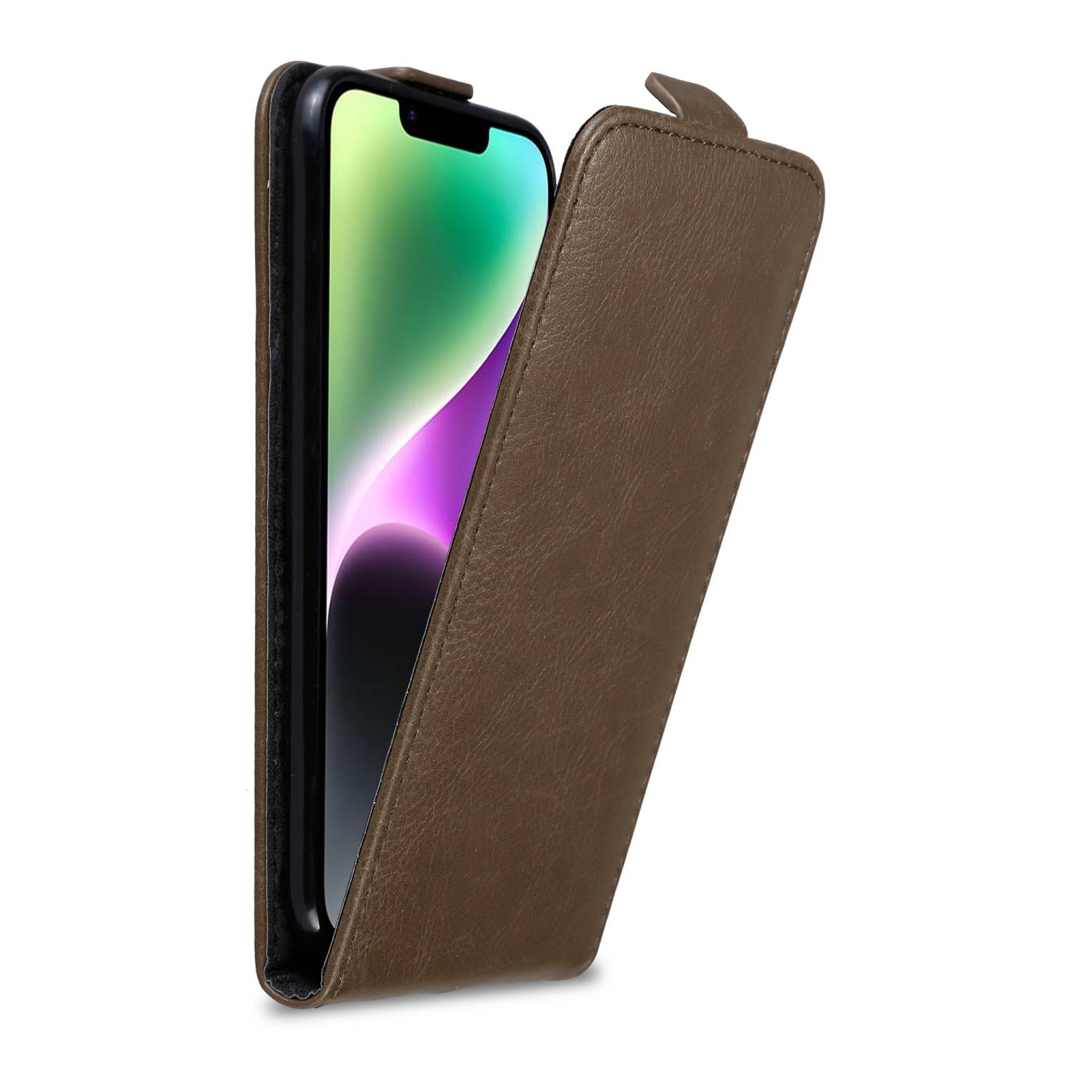 Cadorabo Hülle für Apple iPhone 14 PLUS Schutz Hülle in Braun Flip Etui Handyhülle Case Cover