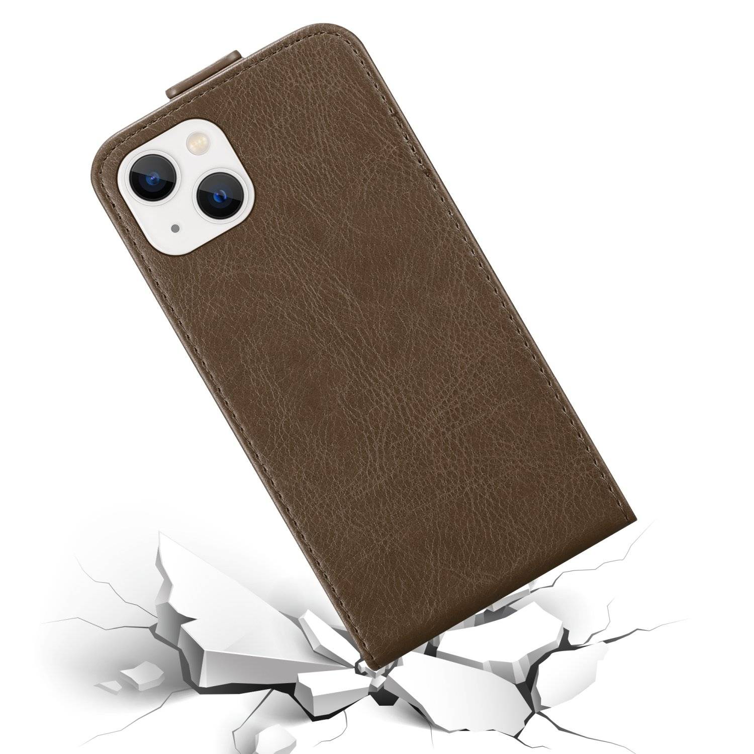 Cadorabo Hülle für Apple iPhone 14 PLUS Schutz Hülle in Braun Flip Etui Handyhülle Case Cover