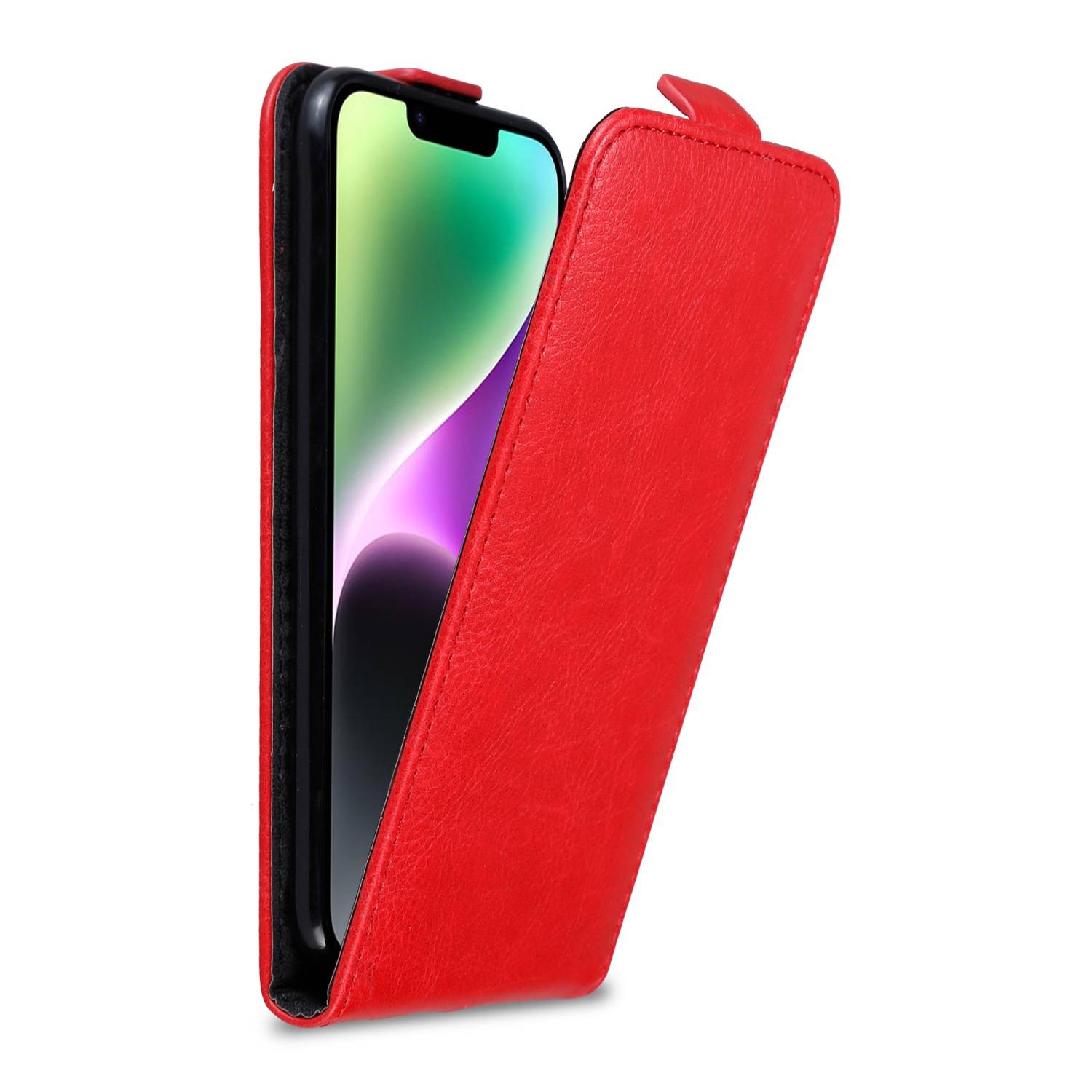 Cadorabo Hülle für Apple iPhone 14 PLUS Schutz Hülle in Rot Flip Etui Handyhülle Case Cover