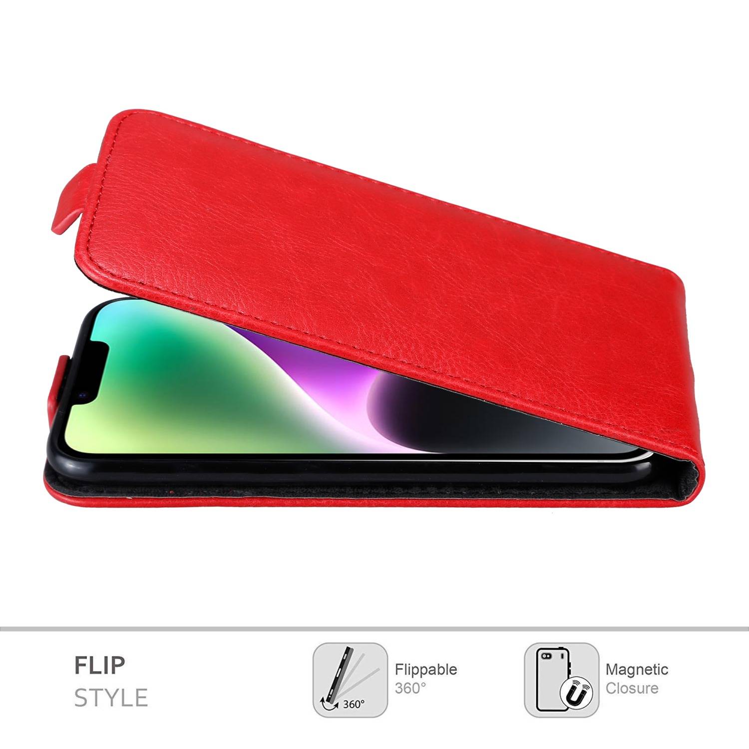 Cadorabo Hülle für Apple iPhone 14 PLUS Schutz Hülle in Rot Flip Etui Handyhülle Case Cover