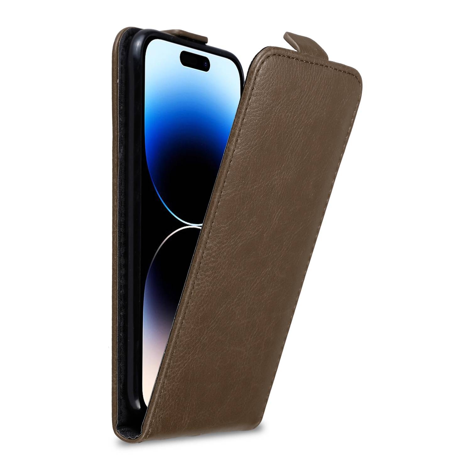 Cadorabo Hülle für Apple iPhone 14 PRO Schutz Hülle in Braun Flip Etui Handyhülle Case Cover