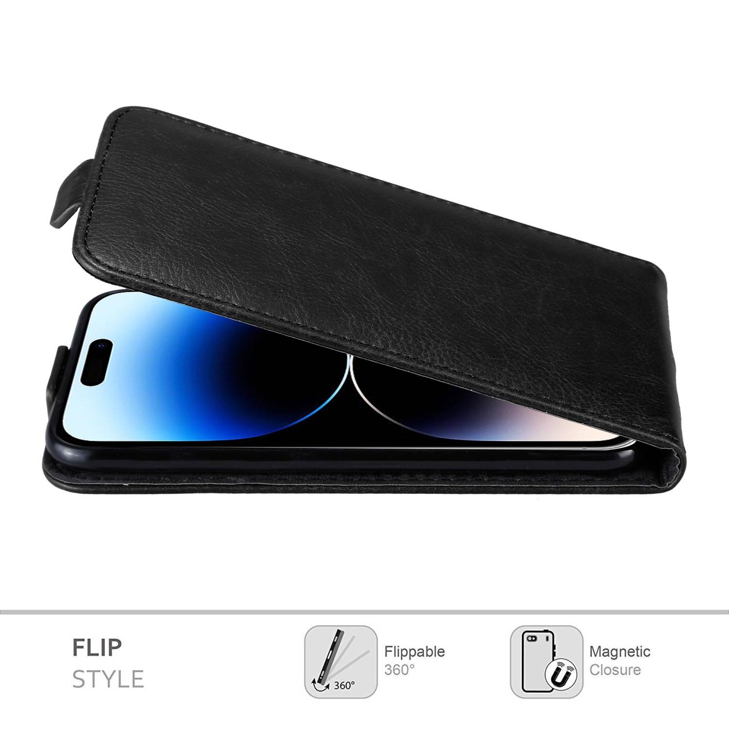 Cadorabo Hülle für Apple iPhone 14 PRO MAX Schutz Hülle in Schwarz Flip Etui Handyhülle Case Cover