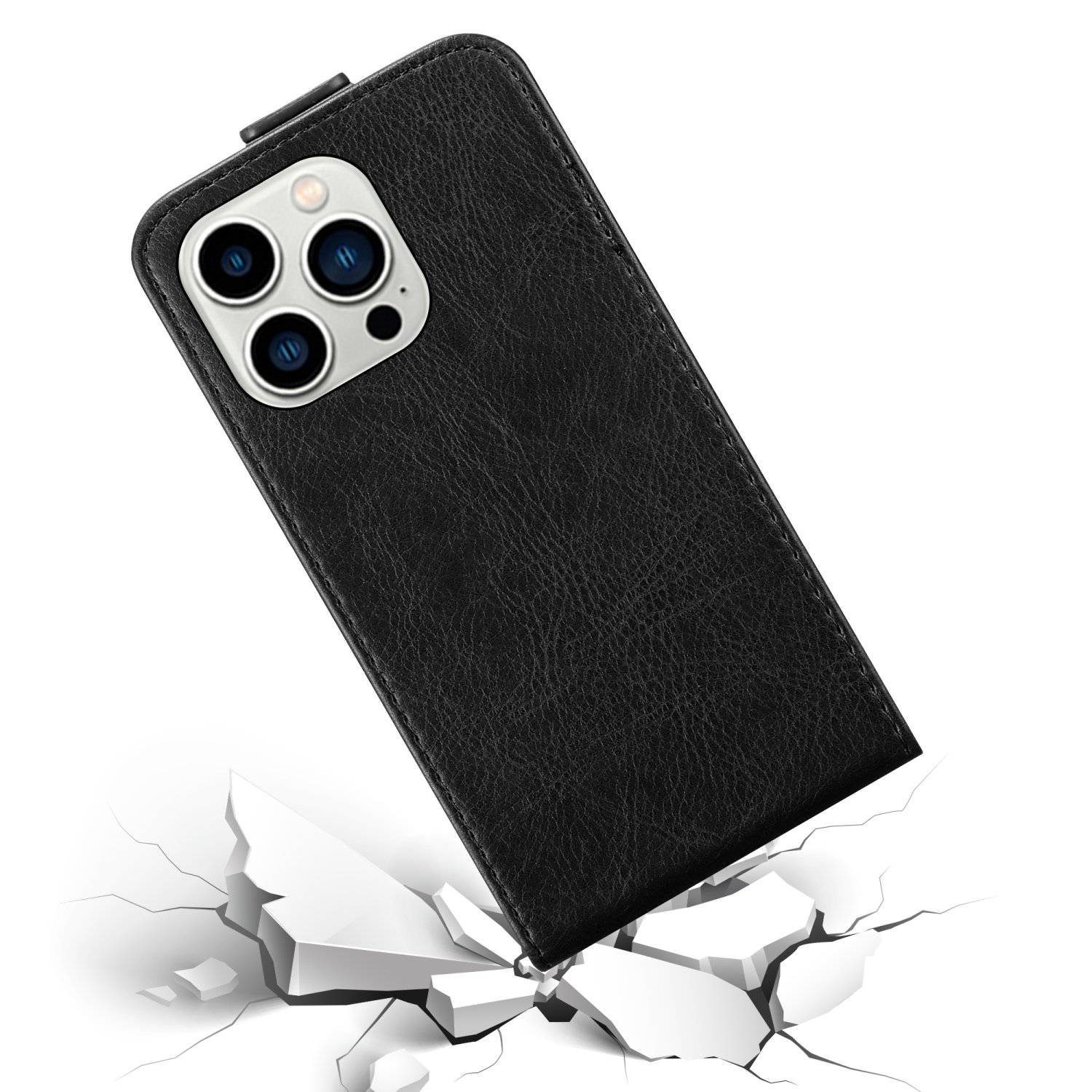 Cadorabo Hülle für Apple iPhone 14 PRO MAX Schutz Hülle in Schwarz Flip Etui Handyhülle Case Cover