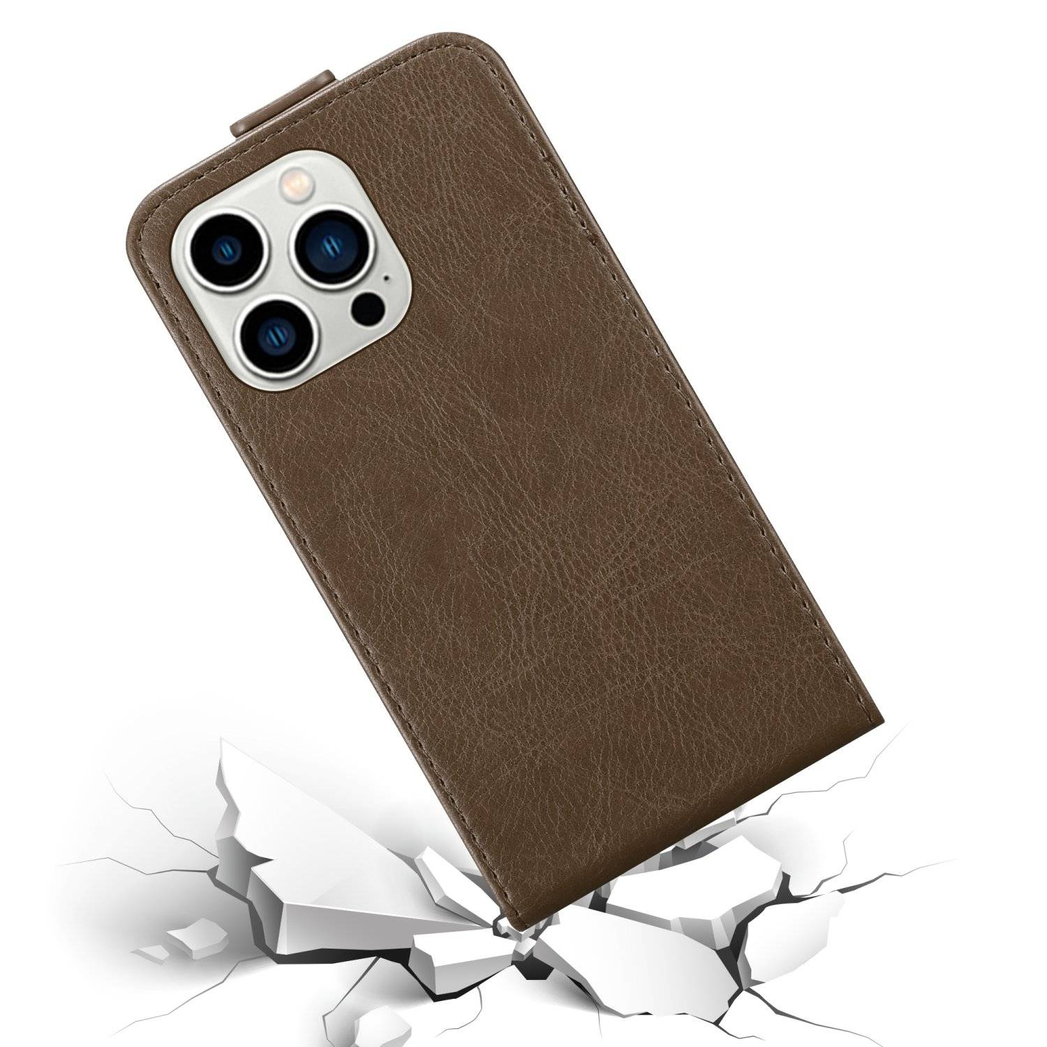 Cadorabo Hülle für Apple iPhone 14 PRO MAX Schutz Hülle in Braun Flip Etui Handyhülle Case Cover