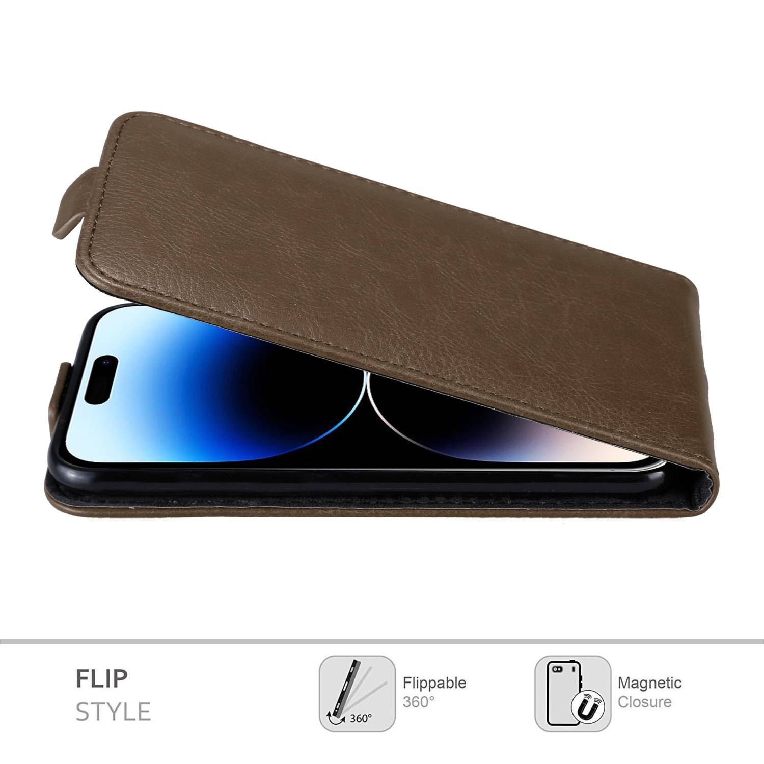 Cadorabo Hülle für Apple iPhone 14 PRO MAX Schutz Hülle in Braun Flip Etui Handyhülle Case Cover