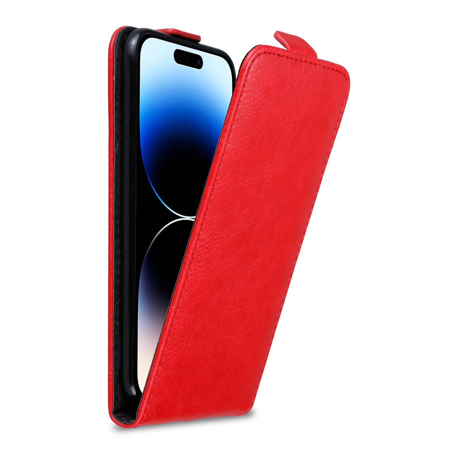 Cadorabo Hülle für Apple iPhone 14 PRO MAX Schutz Hülle in Rot Flip Etui Handyhülle Case Cover