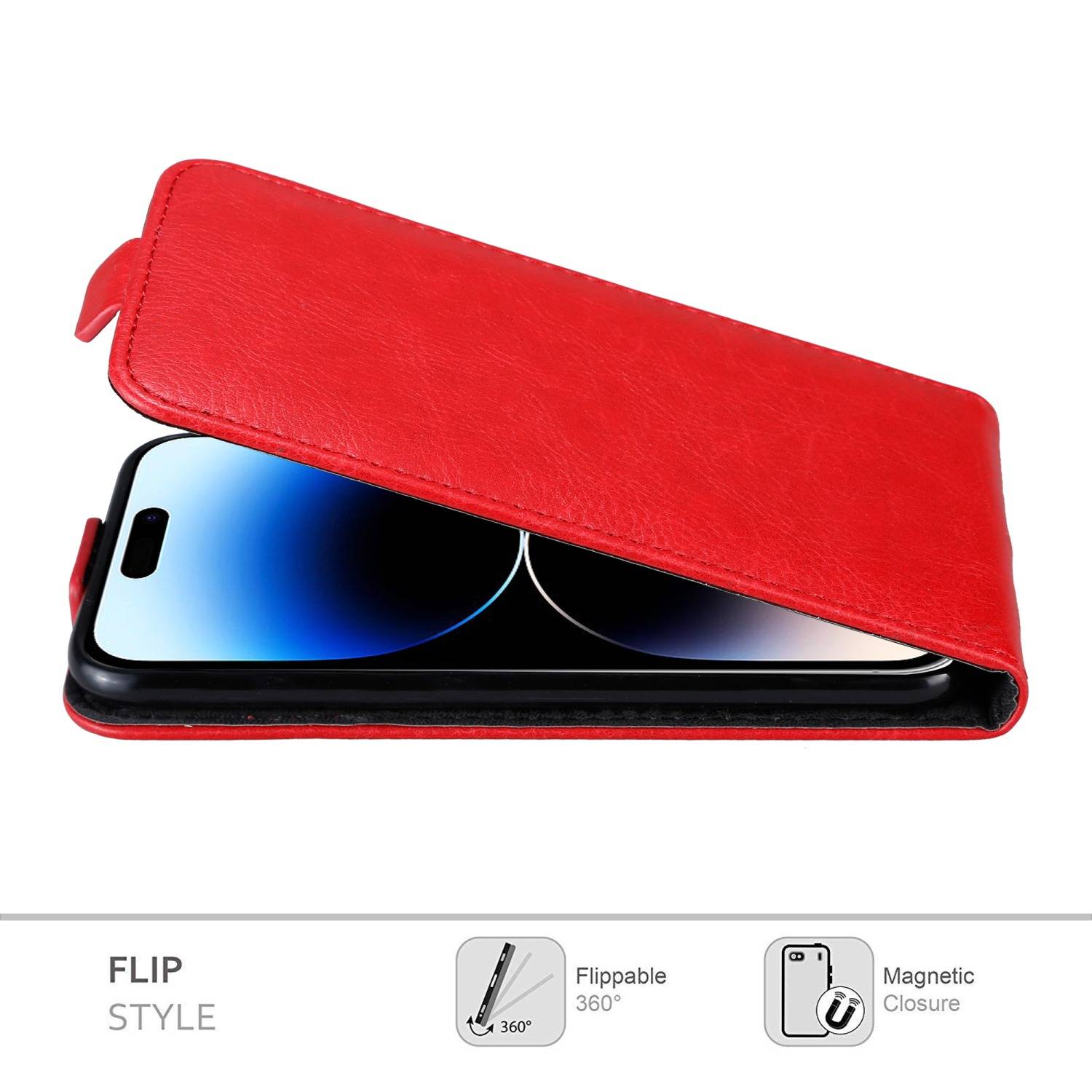Cadorabo Hülle für Apple iPhone 14 PRO MAX Schutz Hülle in Rot Flip Etui Handyhülle Case Cover