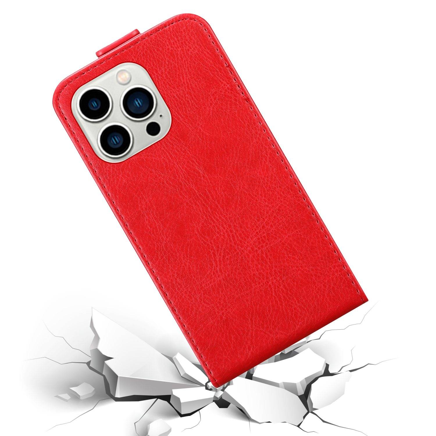 Cadorabo Hülle für Apple iPhone 14 PRO MAX Schutz Hülle in Rot Flip Etui Handyhülle Case Cover