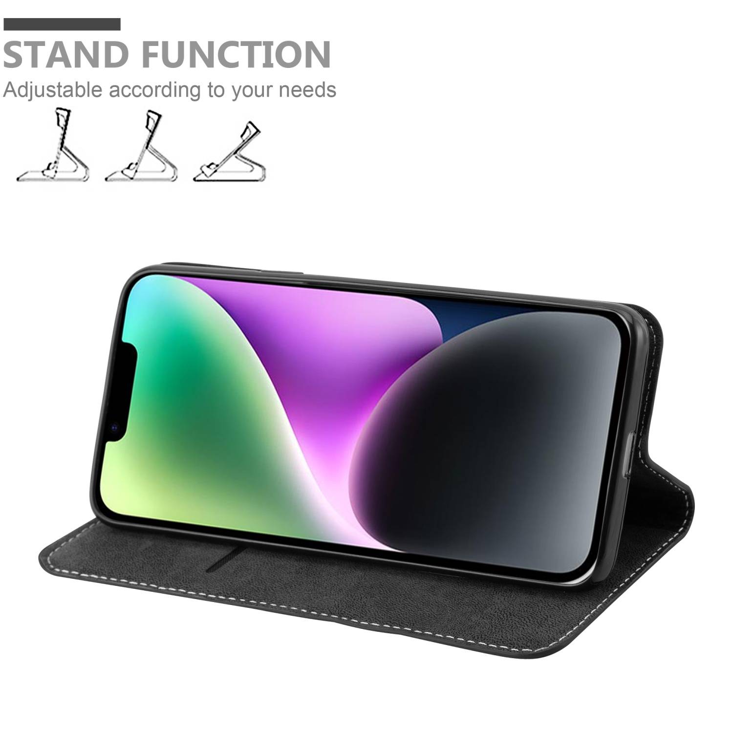 Cadorabo Hülle für Apple iPhone 14 PLUS Schutzhülle in Schwarz SHandyhülle Book Case Etui Kunstleder