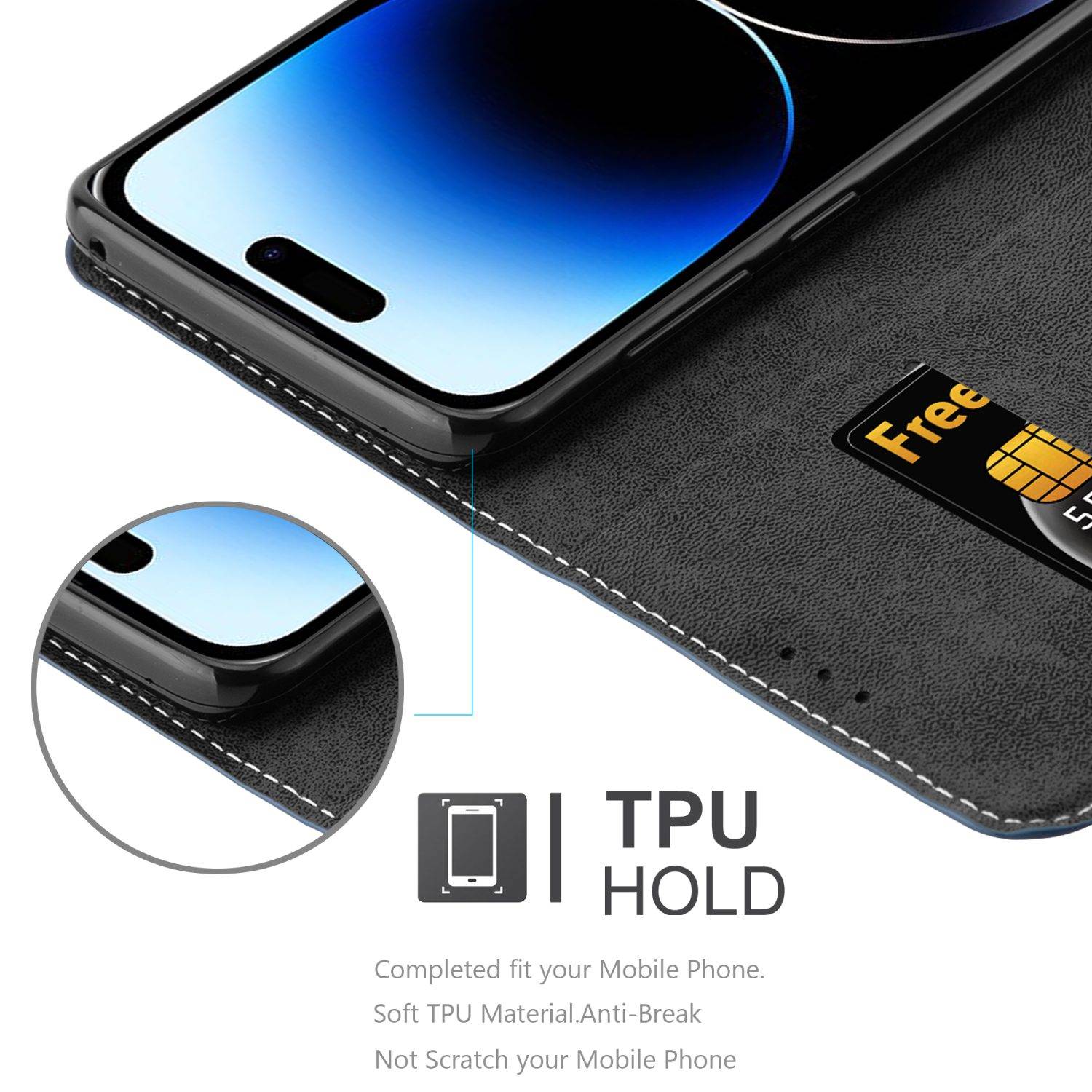Cadorabo Hülle für Apple iPhone 14 PRO Schutzhülle in Blau SHandyhülle Book Case Etui Kunstleder