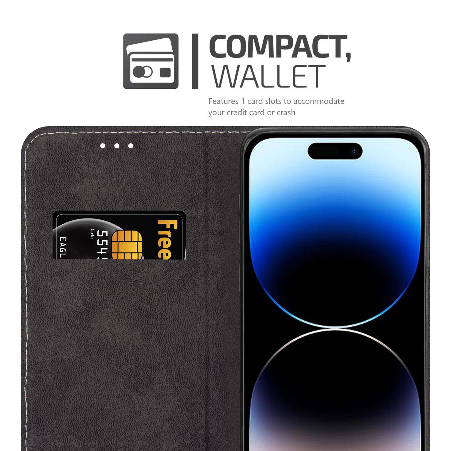 Cadorabo Hülle für Apple iPhone 14 PRO MAX Schutzhülle in Schwarz SHandyhülle Book Case Etui Kunstleder