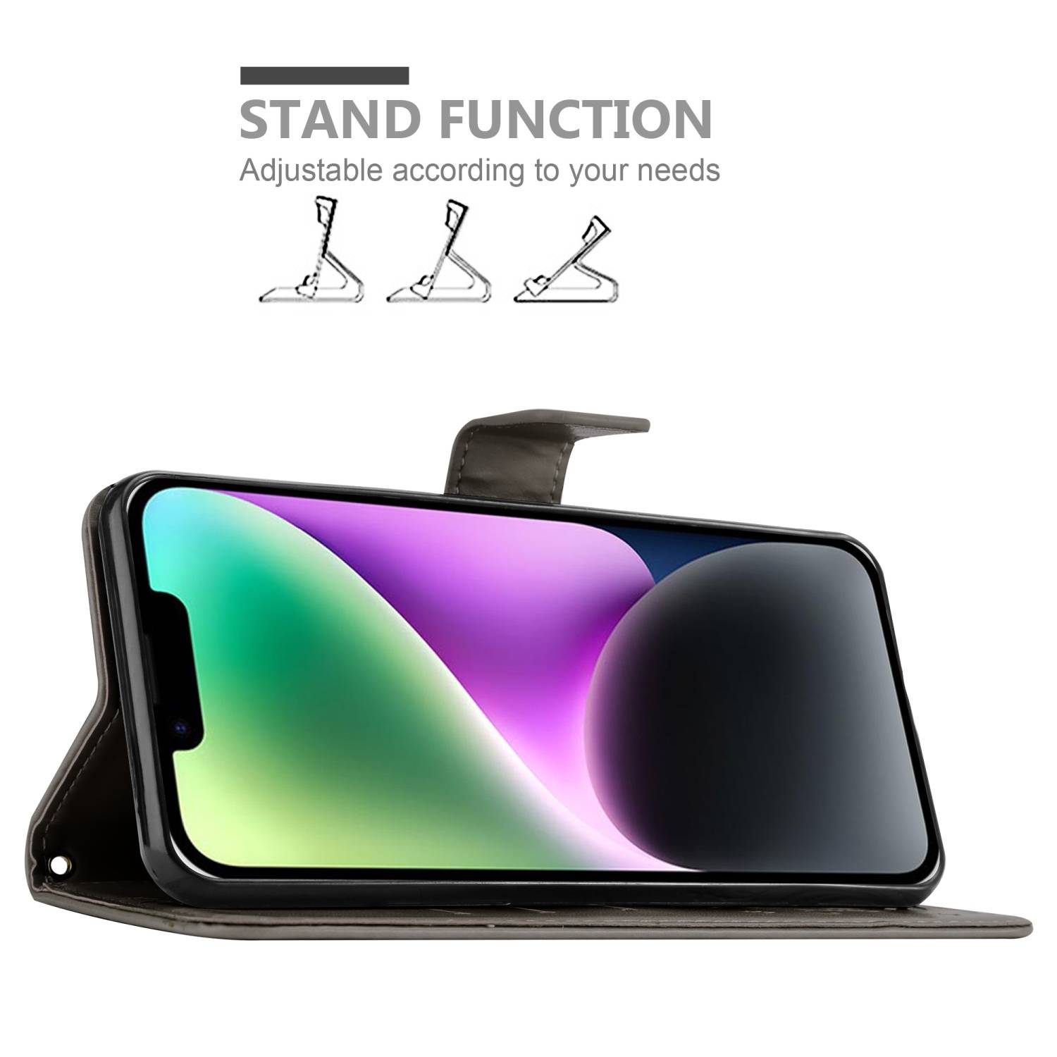 Cadorabo Hülle für Apple iPhone 14 Schutz Hülle in Grau Schutzhülle Handy Hülle Etui Case Blumen Flower